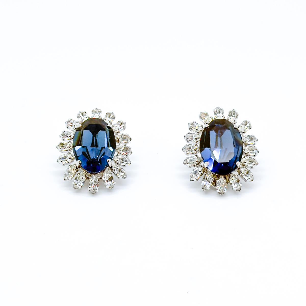 Vintage Dior Sapphire & Marquise Crystal Earrings 1968 For Sale 3