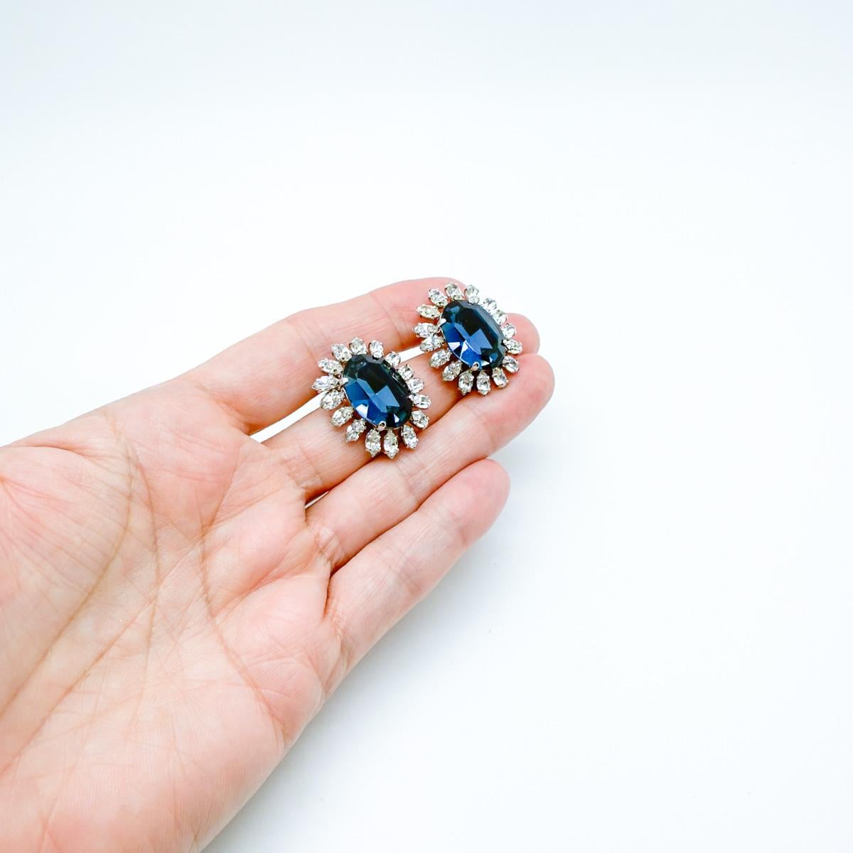 Vintage Dior Sapphire & Marquise Crystal Earrings 1968 For Sale 4