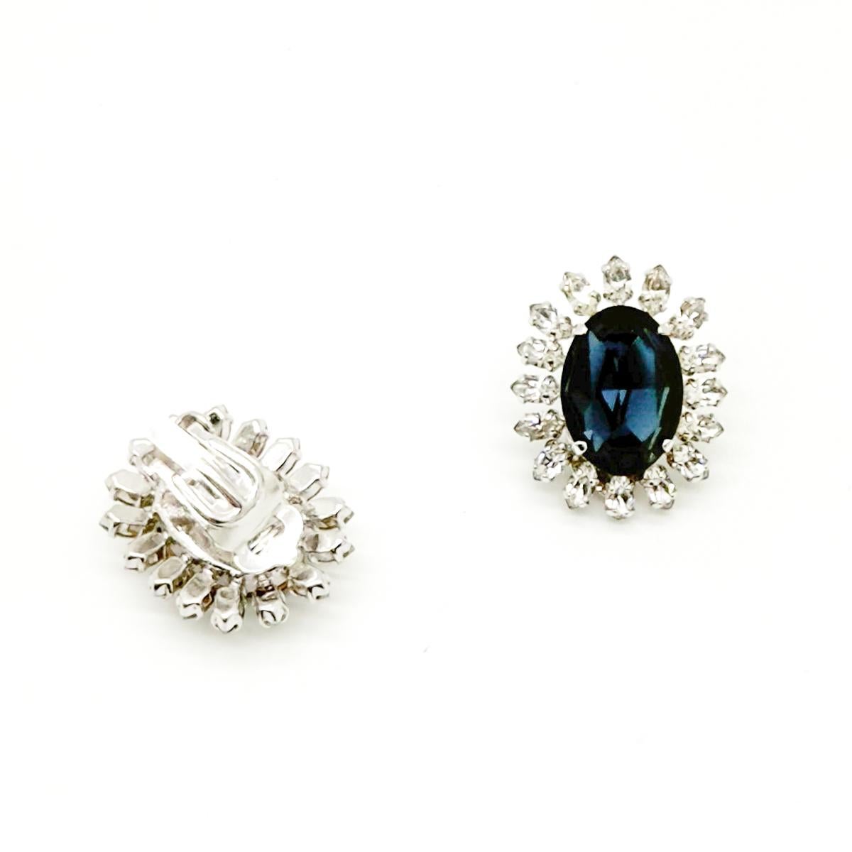 Vintage Dior Sapphire & Marquise Crystal Earrings 1968 For Sale 5