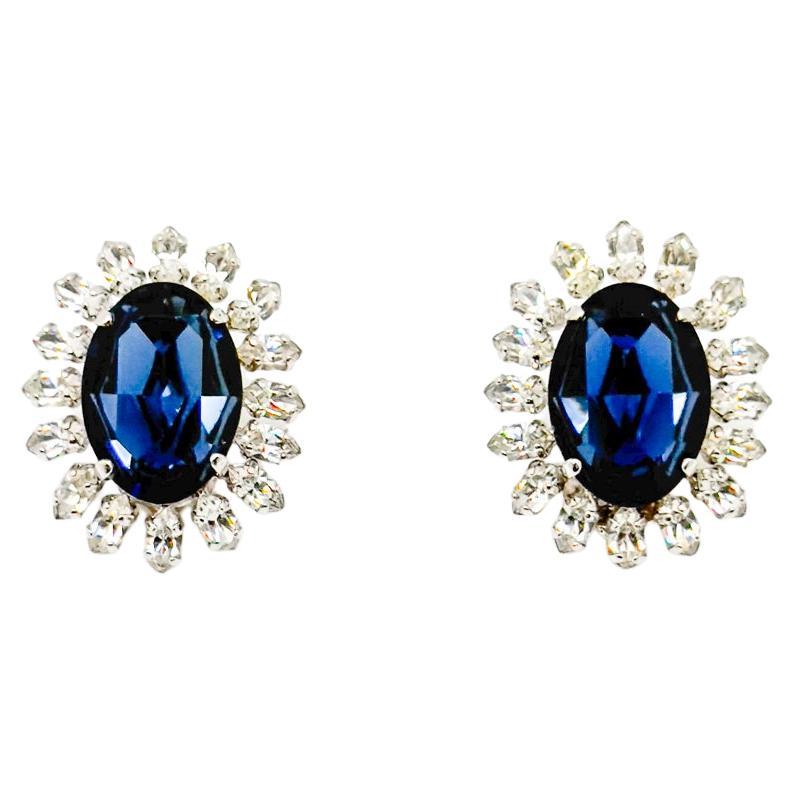 Vintage Dior Sapphire & Marquise Crystal Earrings 1968