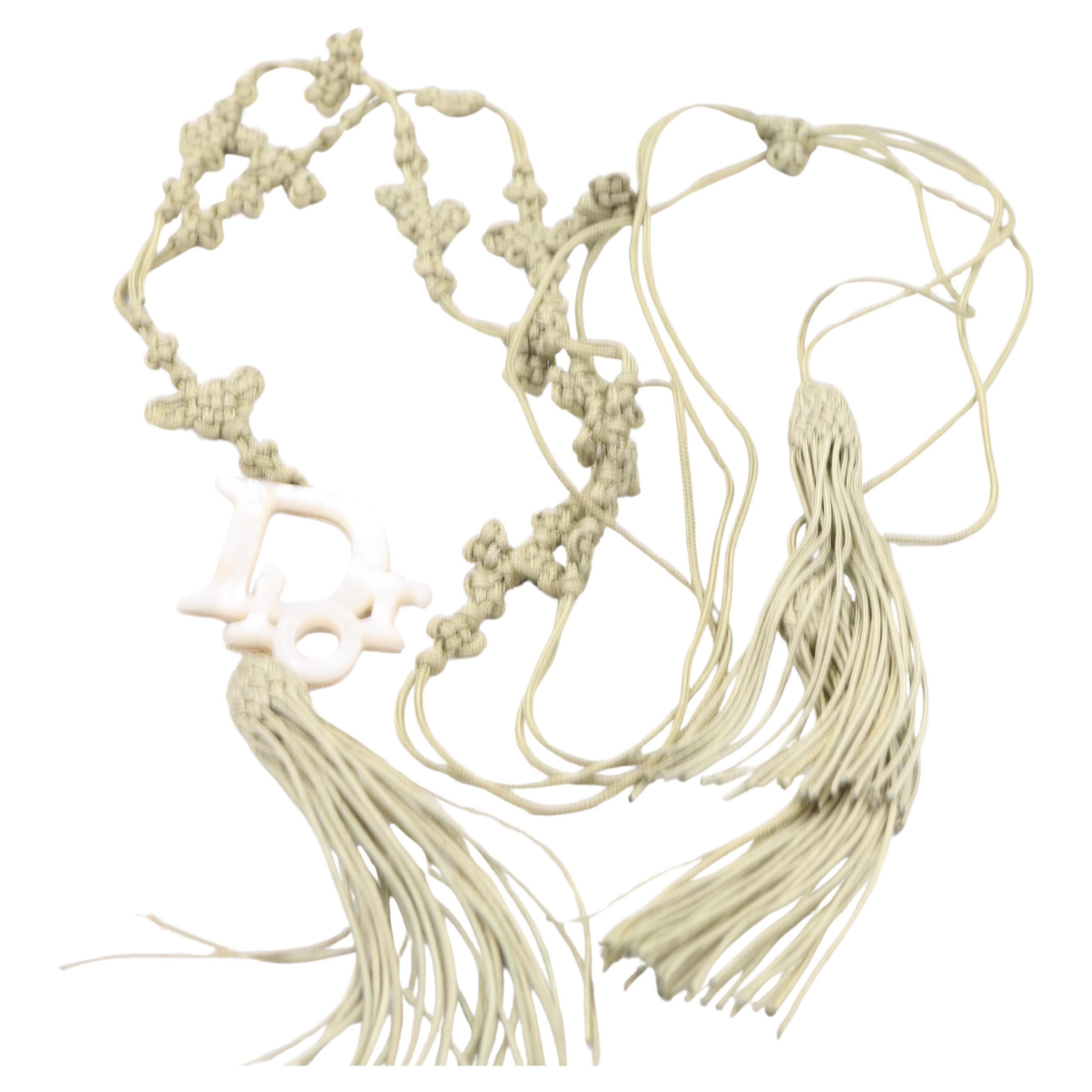 Vintage Dior Silk Necklace/Belt With Mother of Pearl Symbol For Sale