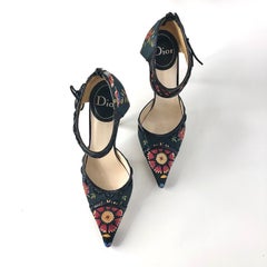 Vintage Dior SS 2002 Floral Print Bow Detail Pointed Toe High Heel Pumps 38