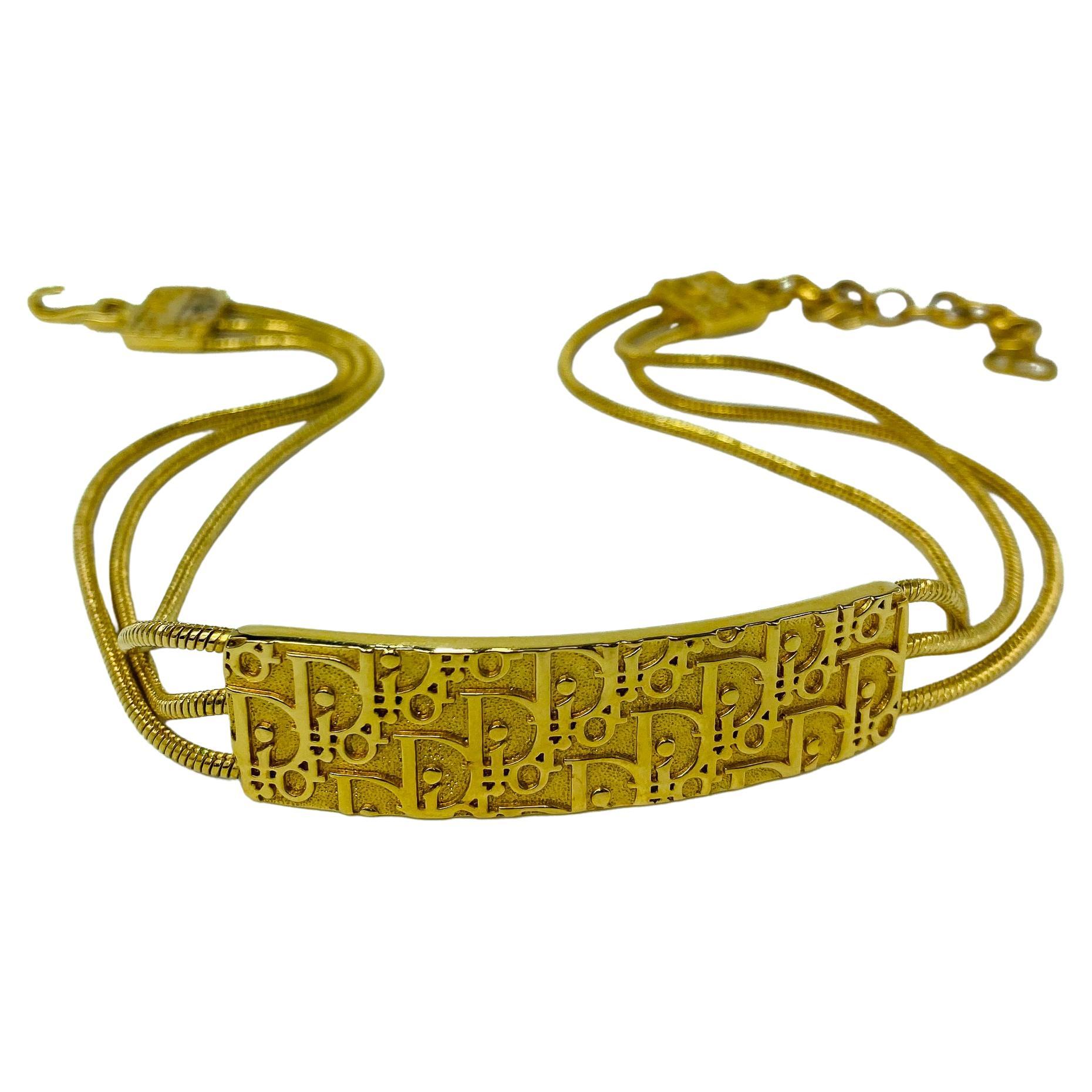 Vintage Dior Trotter Choker Necklace Y2K Gold Plated