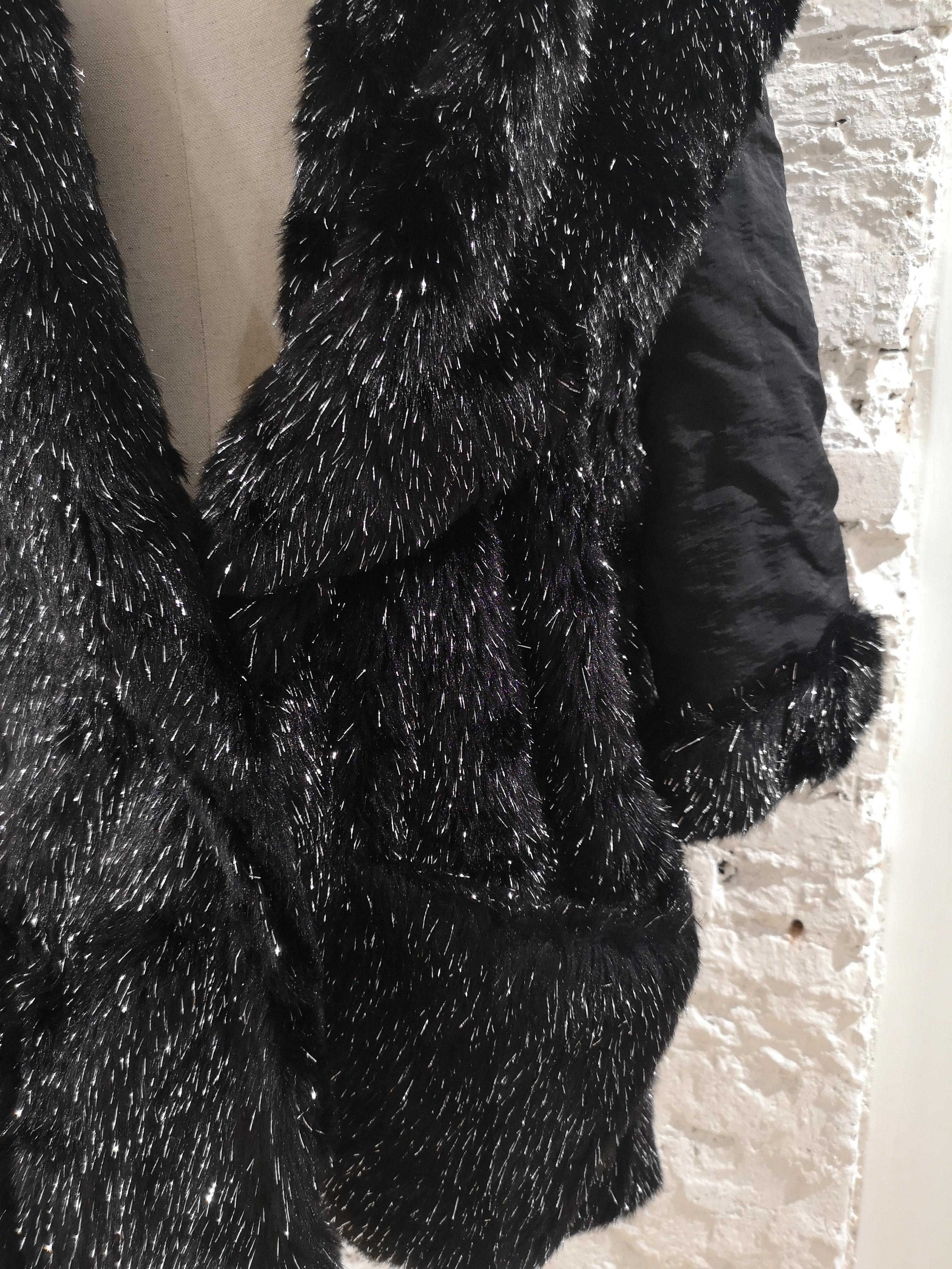 Women's Vintage Dirada black silver faux fur coat 