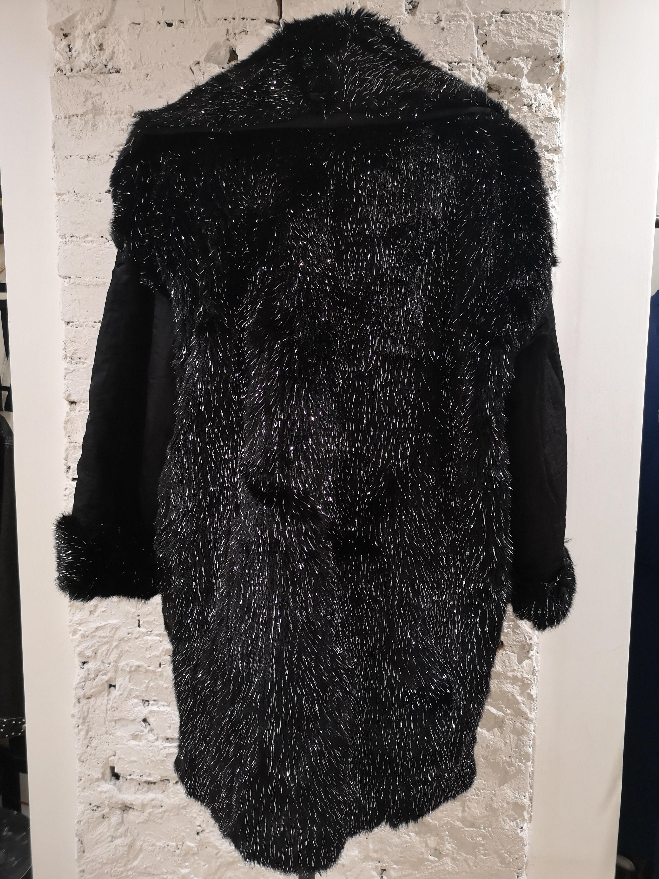 Vintage Dirada black silver faux fur coat  1