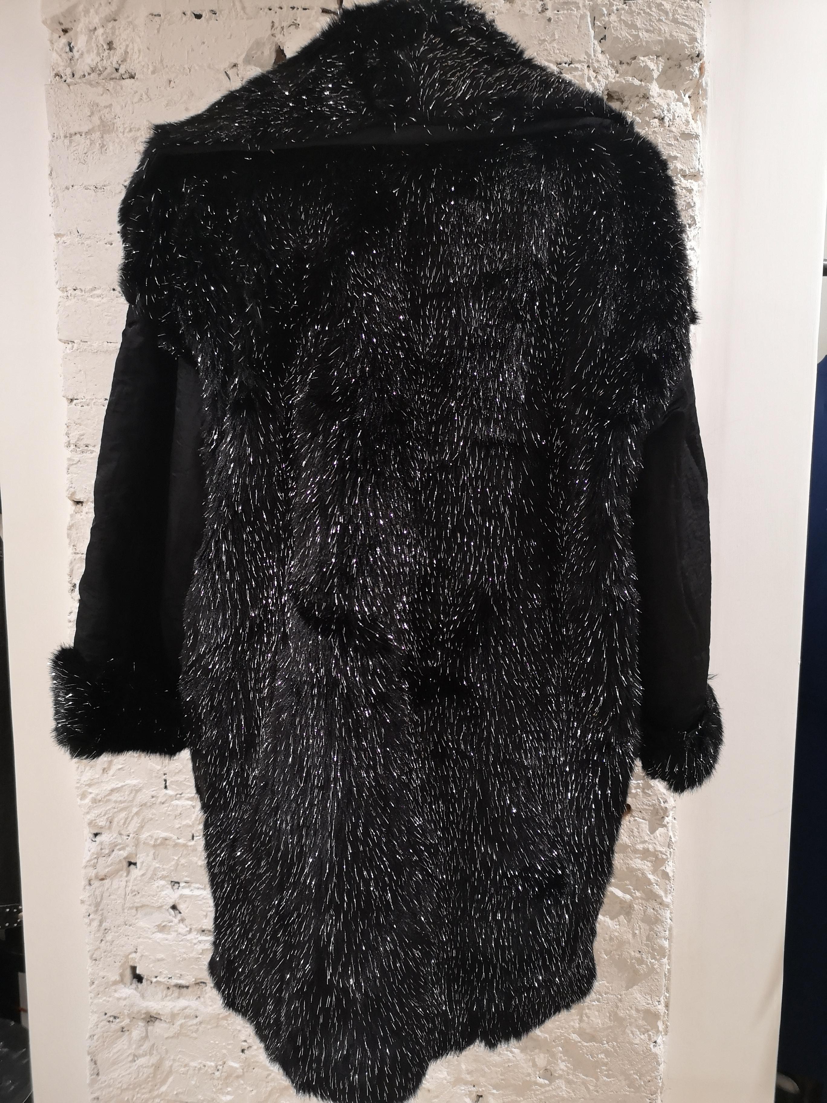 Vintage Dirada black silver faux fur coat  2