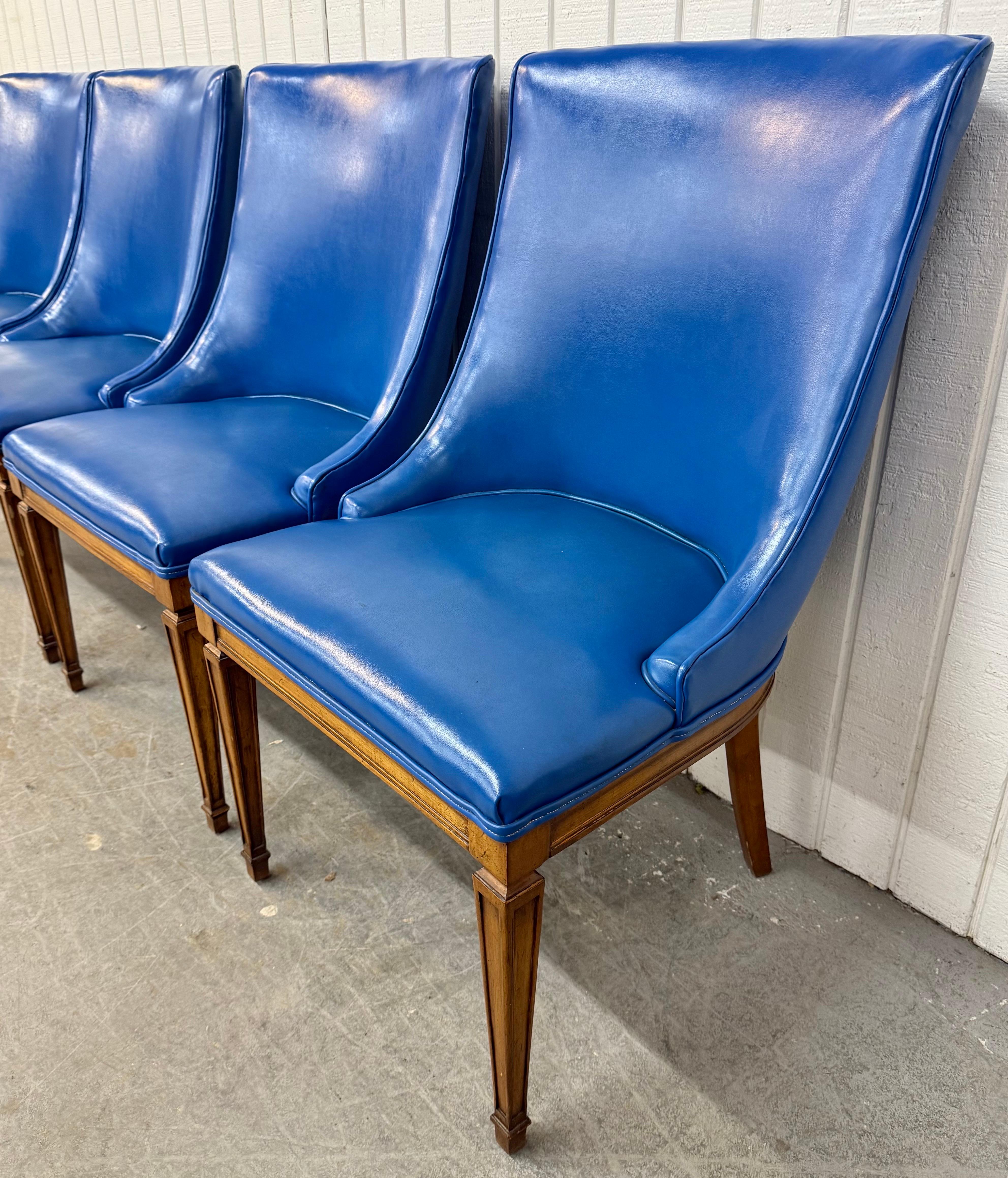 Blaue Kunstleder-Esszimmerstühle im Directoire-Stil - 4er-Set (Moderne der Mitte des Jahrhunderts) im Angebot