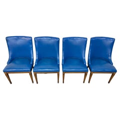 Blaue Kunstleder-Esszimmerstühle im Directoire-Stil - 4er-Set
