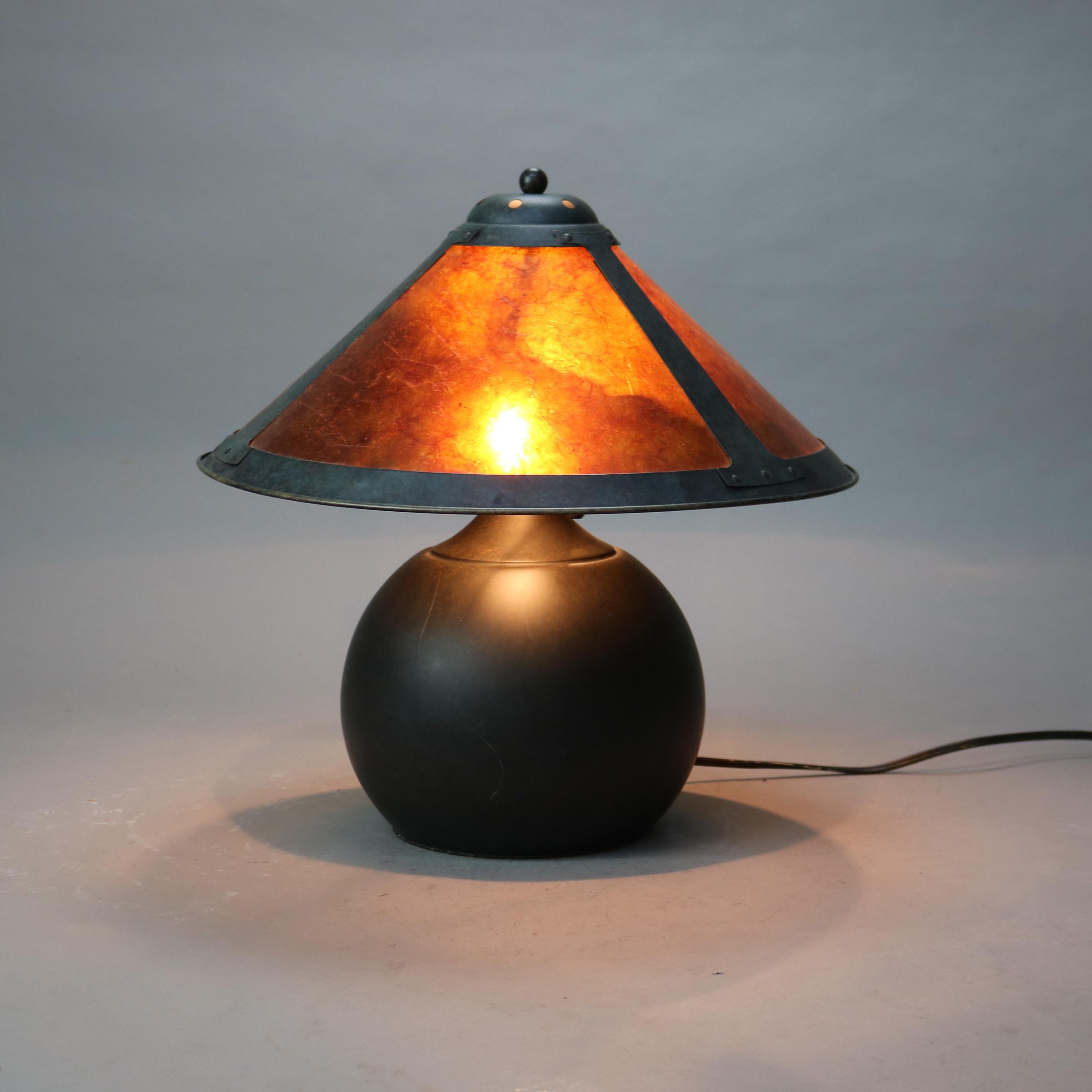 Vintage Arts & Crafts Style Table Lamp with Mica & Copper Framed Shade in the Manner of Dirk Van Erp, 20th C

Measures - 17 1/2