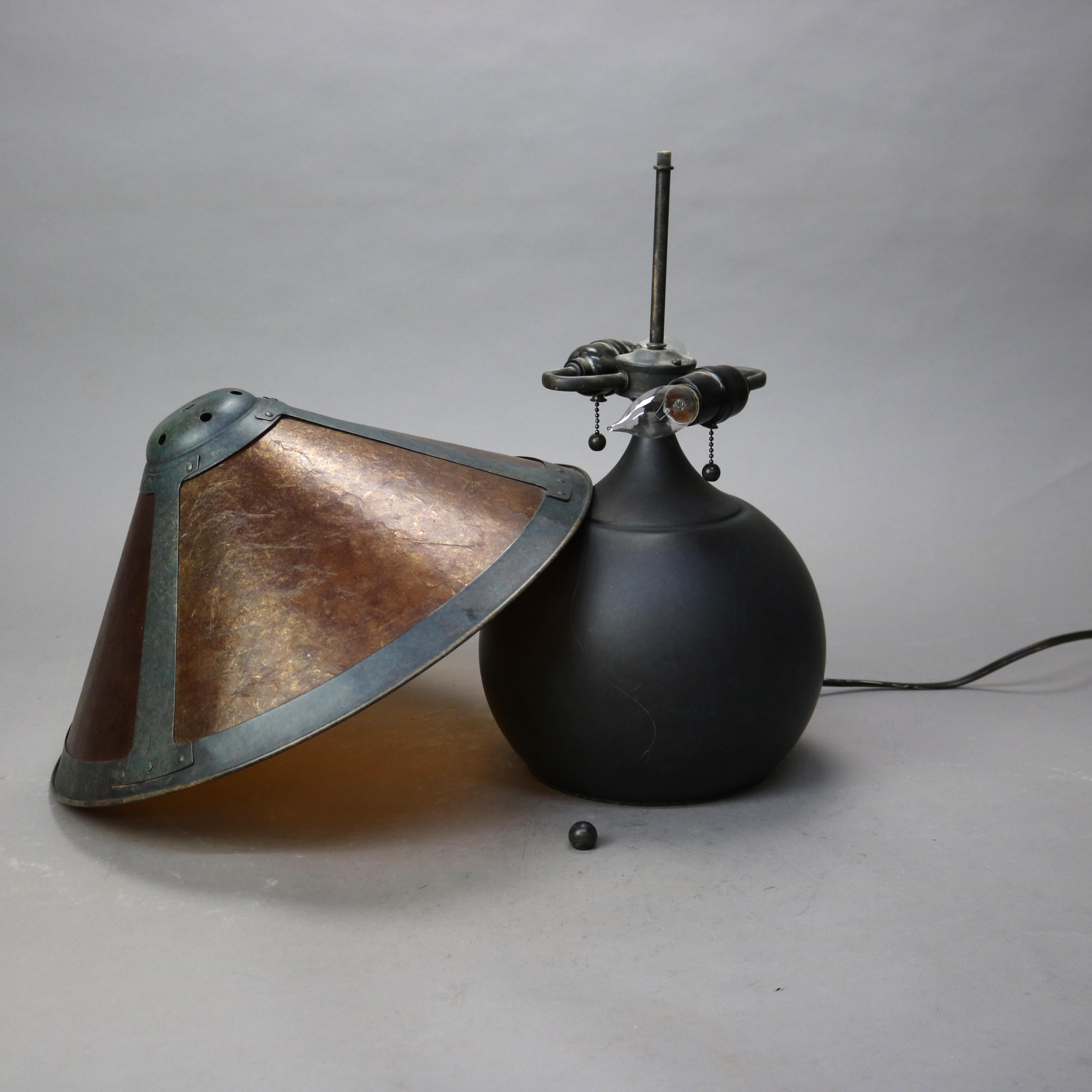 Arts and Crafts Vintage Dirk Van Erp School Arts & Crafts Table Lamp with Mica & Copper Shade