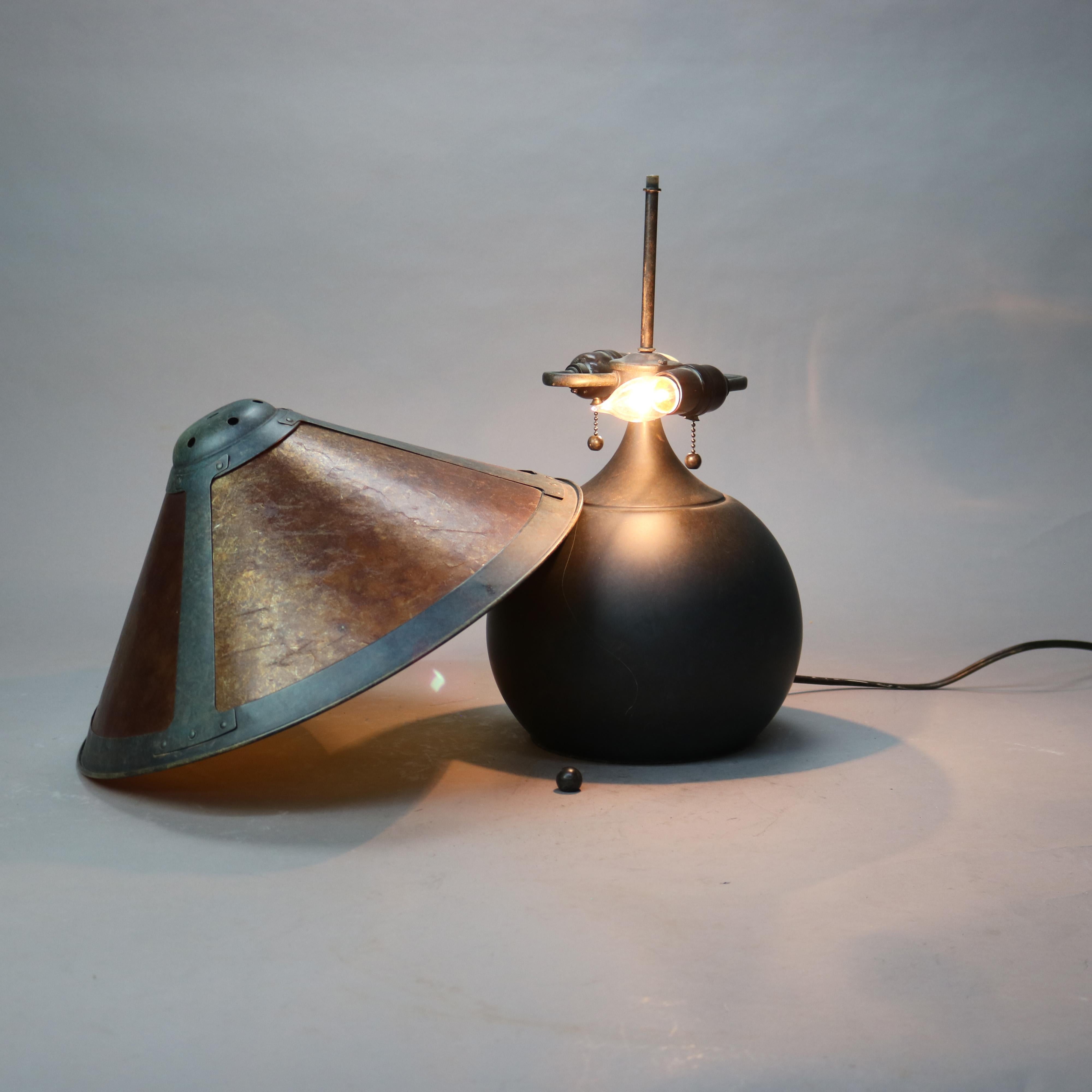 American Vintage Dirk Van Erp School Arts & Crafts Table Lamp with Mica & Copper Shade