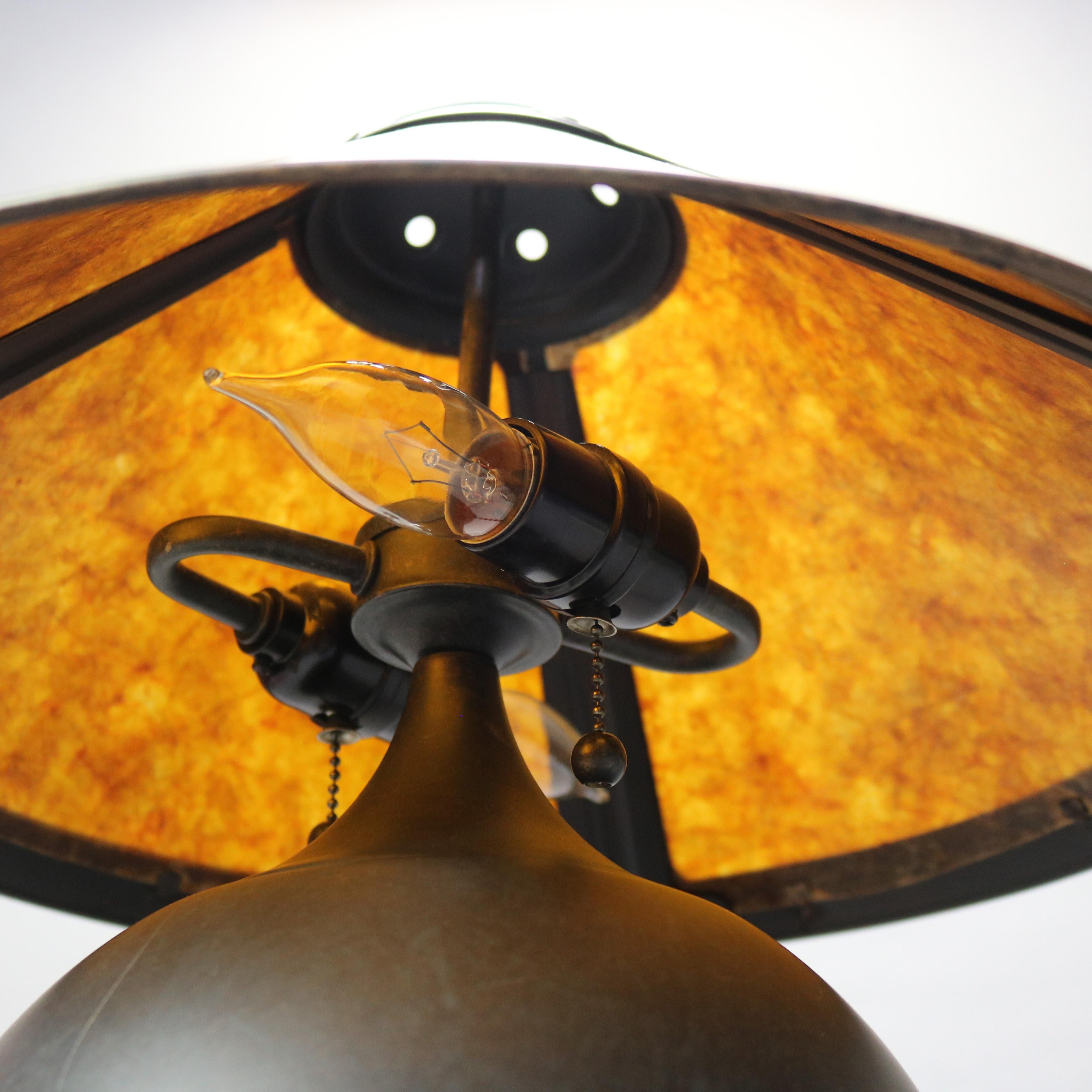 Vintage Dirk Van Erp School Arts & Crafts Table Lamp with Mica & Copper Shade In Good Condition In Big Flats, NY