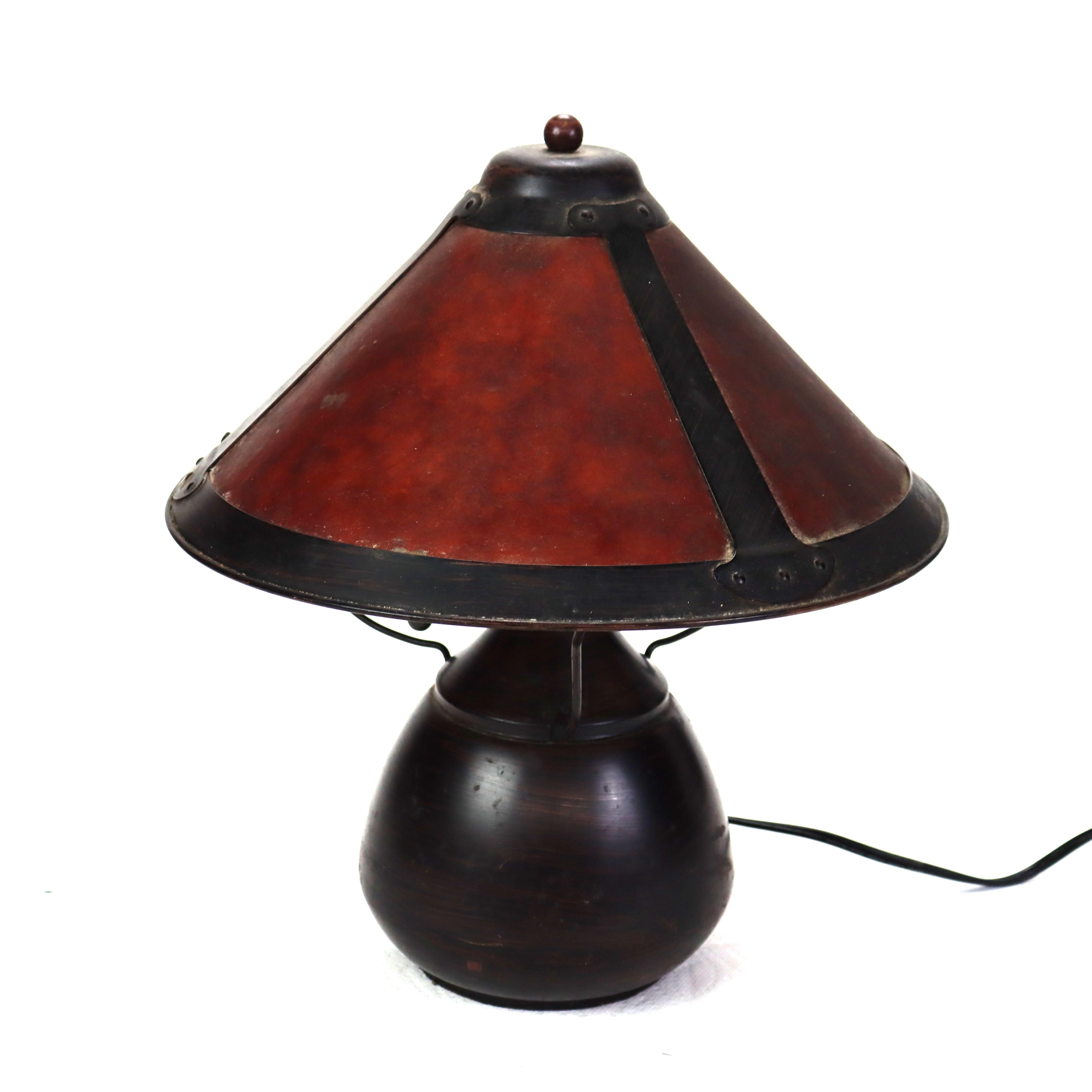 Vintage Dirk Van Erp School Bronze Table Lamp With Mica Shade Unsigned 20thC (16 1/2