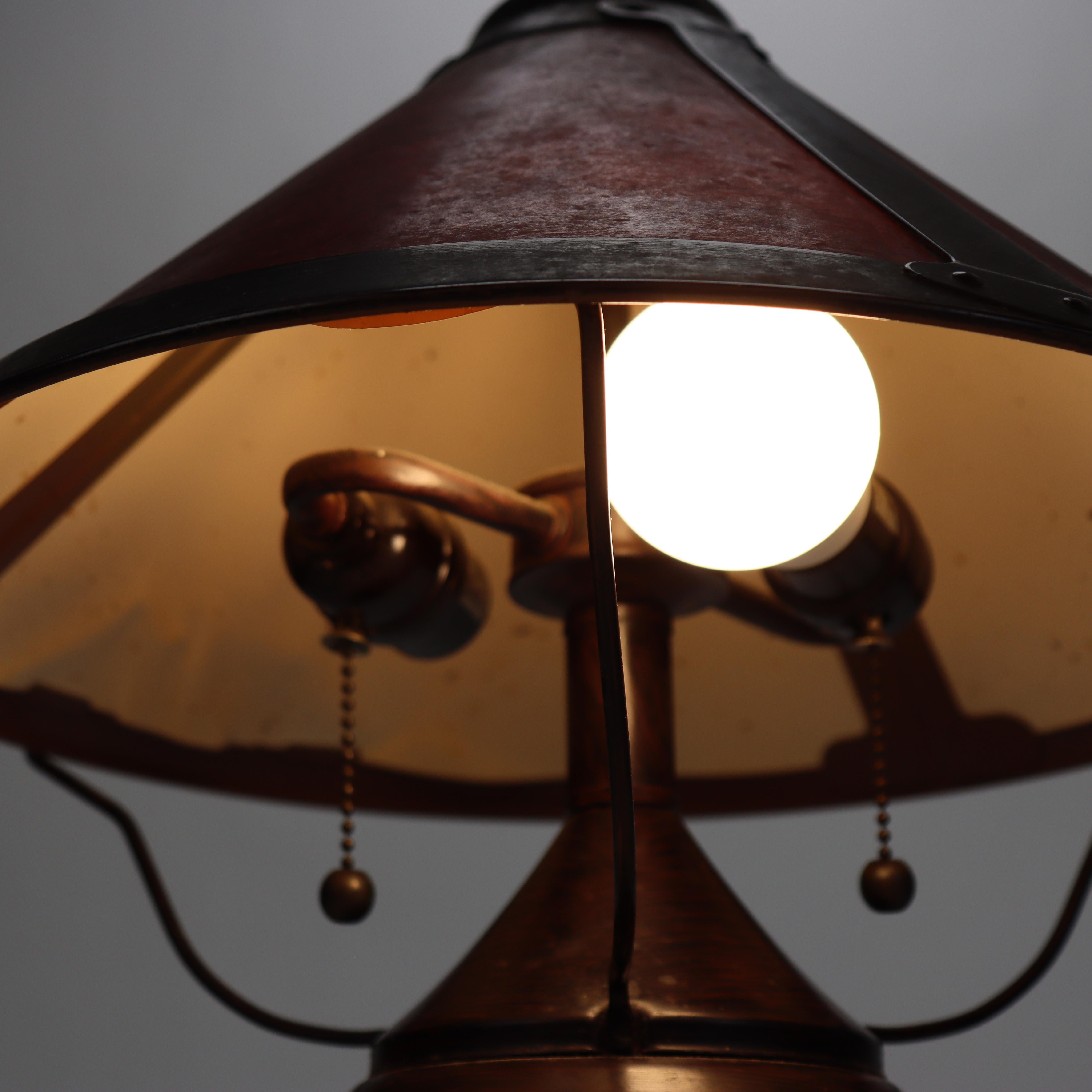American Vintage Dirk Van Erp School Bronze Table Lamp with Mica Shade Unsigned For Sale