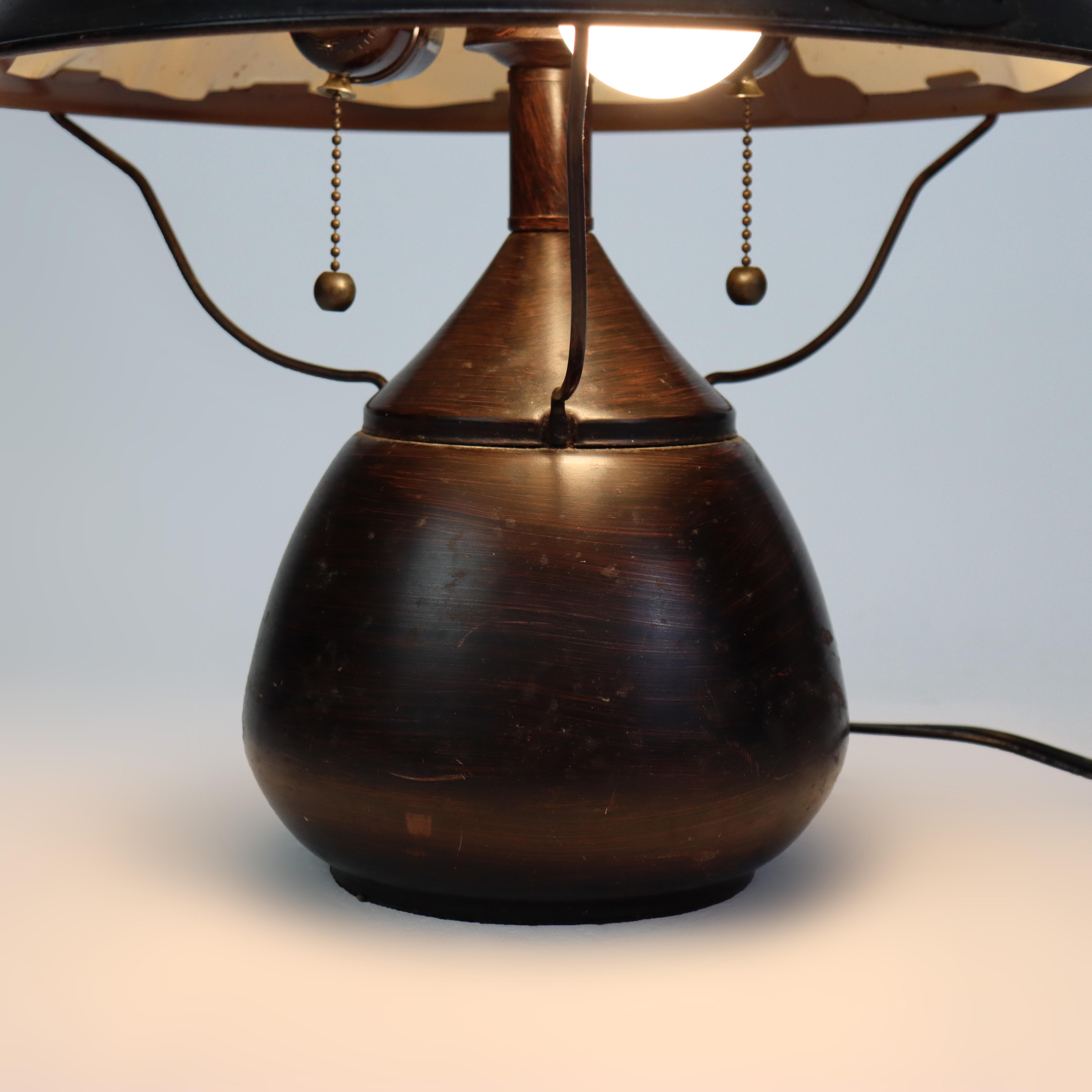 20th Century Vintage Dirk Van Erp School Bronze Table Lamp with Mica Shade Unsigned For Sale