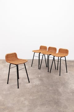 Vintage Dirk van Sliedregt stool with wicker seat, low model, 1960