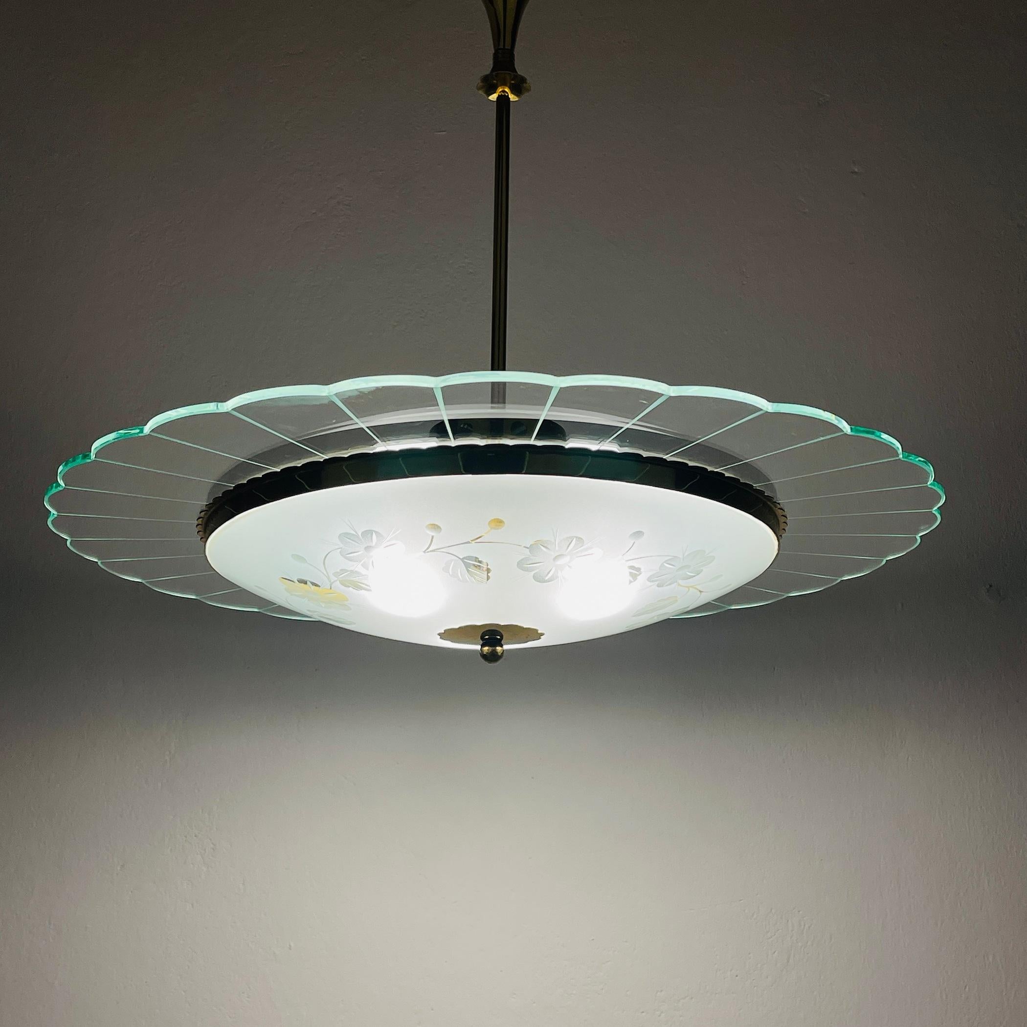 20th Century Vintage disk chandelier  by Pietro Chiesa for Fontana Arte, Italy 1940s  For Sale