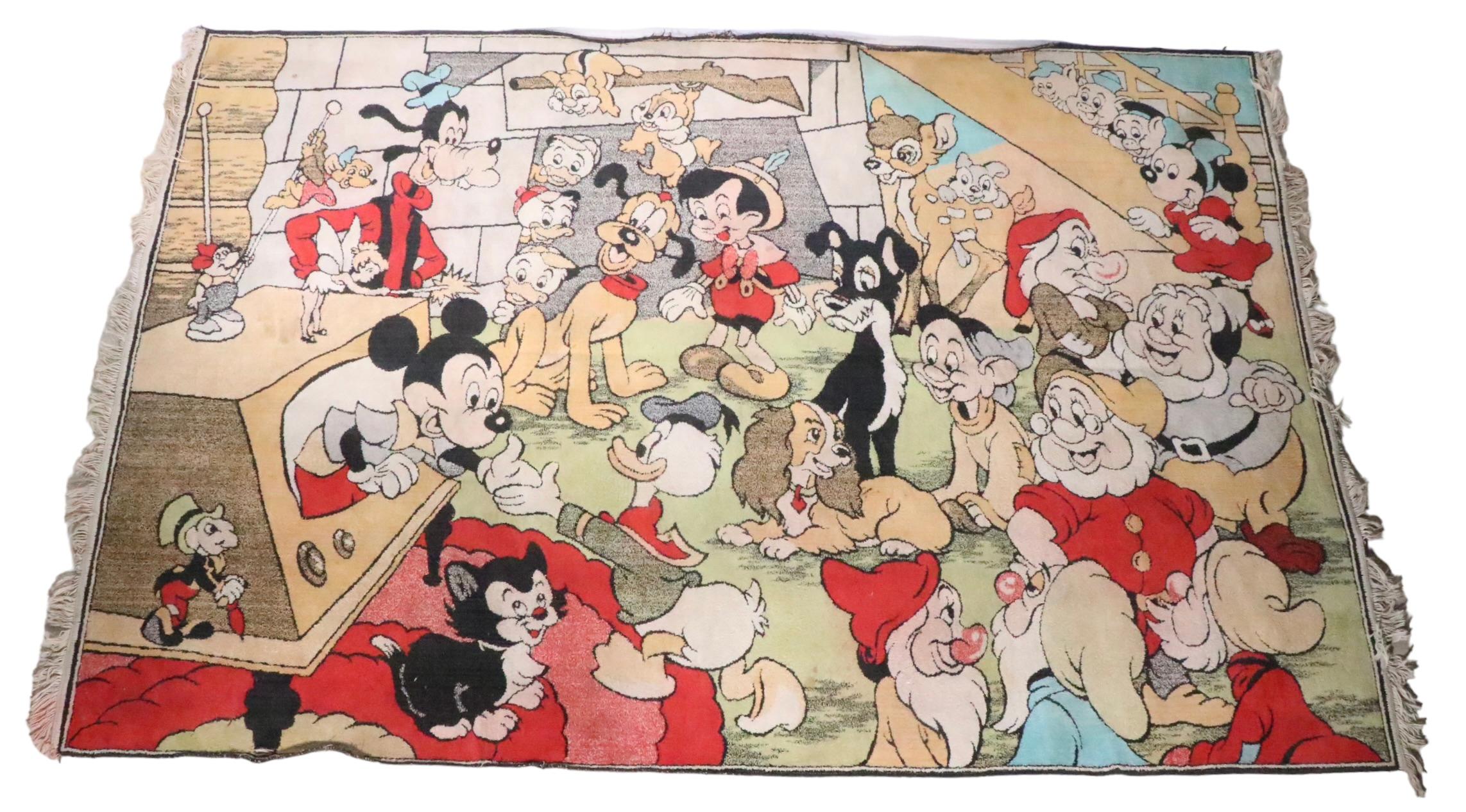 Vintage Disney Character Play Pen Rug c 1960's Mickey Mouse Donald Duck etc. For Sale 2