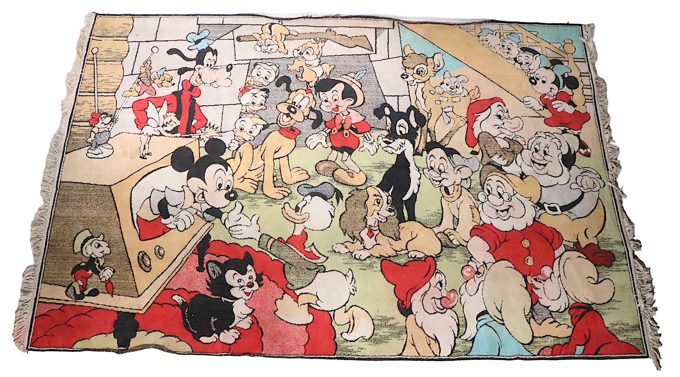 Vintage Disney Character Play Pen Rug c 1960's Mickey Mouse Donald Duck etc. For Sale 3
