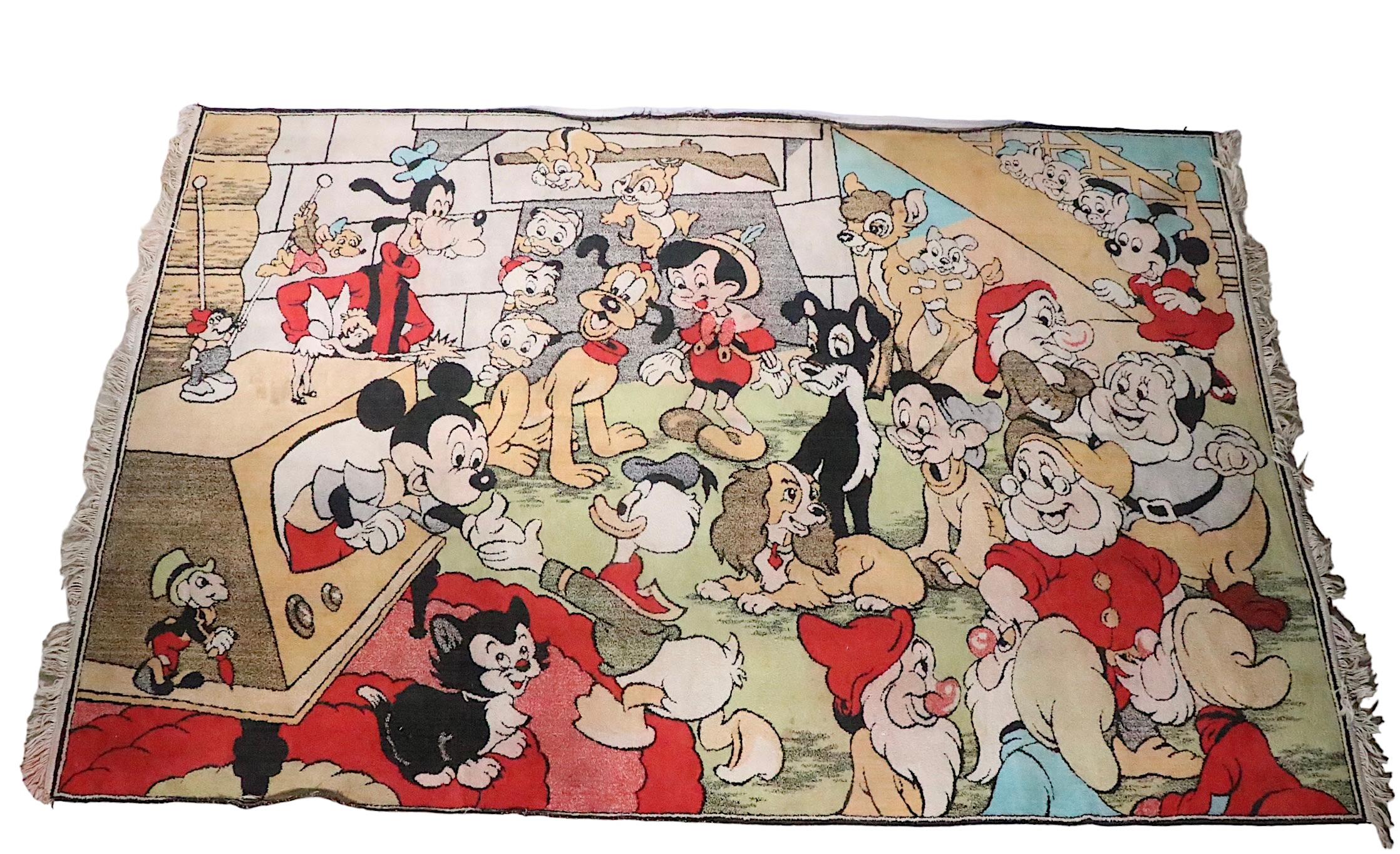 Vintage Disney Character Play Pen Rug c 1960's Mickey Mouse Donald Duck etc. For Sale 4