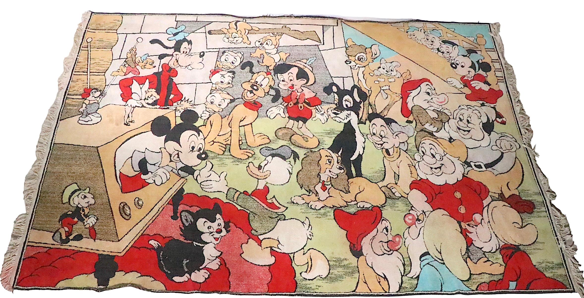 Vintage Disney Character Play Pen Rug c 1960's Mickey Mouse Donald Duck etc. For Sale 6