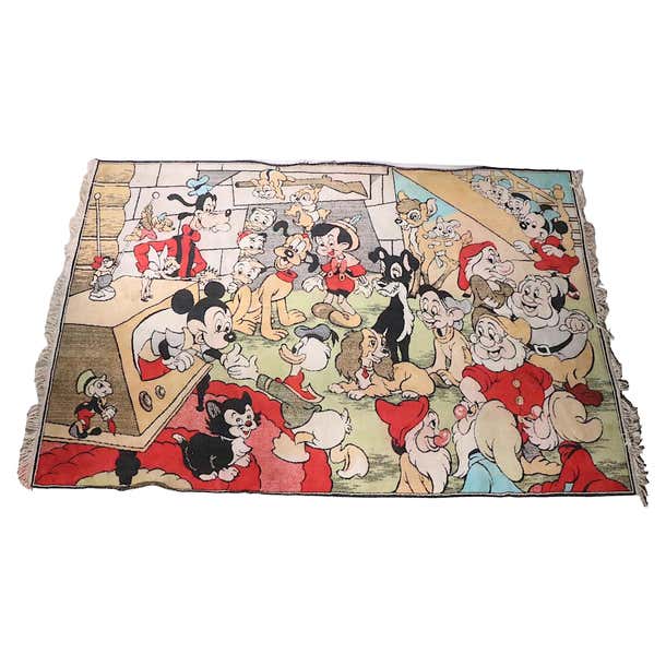 Vintage Disney Character Play Pen Rug c 1960's Mickey Mouse Donald Duck ...
