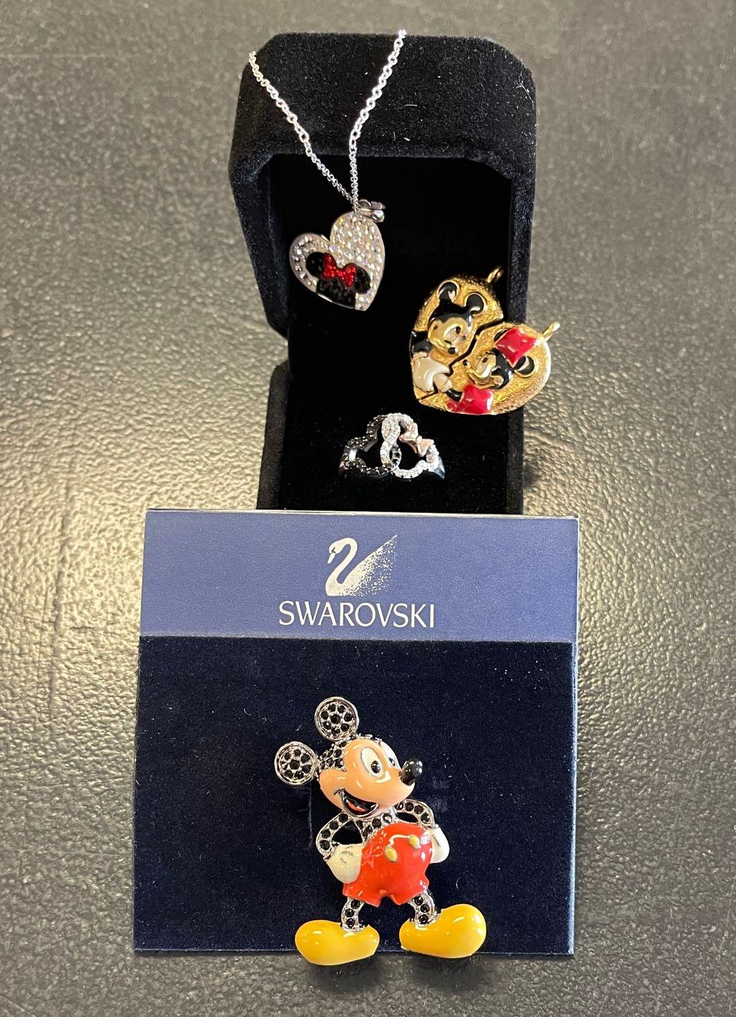 Simply Fabulous! Vintage Walt Disney Mickey & Minnie Mouse Necklace, Ring, Pendant,  Brooch and Bag Grouping. Includes: 
*Vintage Disney Mickey and Minnie Mouse Best Friends Heart Pendant Necklace Simply Delightful! Authentic Rare Retired Signed