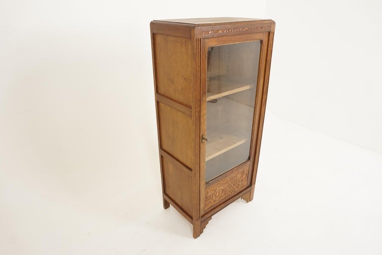 Scottish Vintage Display Cabinet, Art Deco Oak Glass Front Bookcase, Scotland 1930, B2738