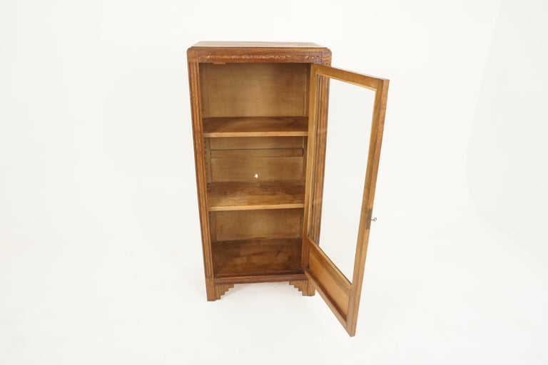 Hand-Crafted Vintage Display Cabinet, Art Deco Oak Glass Front Bookcase, Scotland 1930, B2738