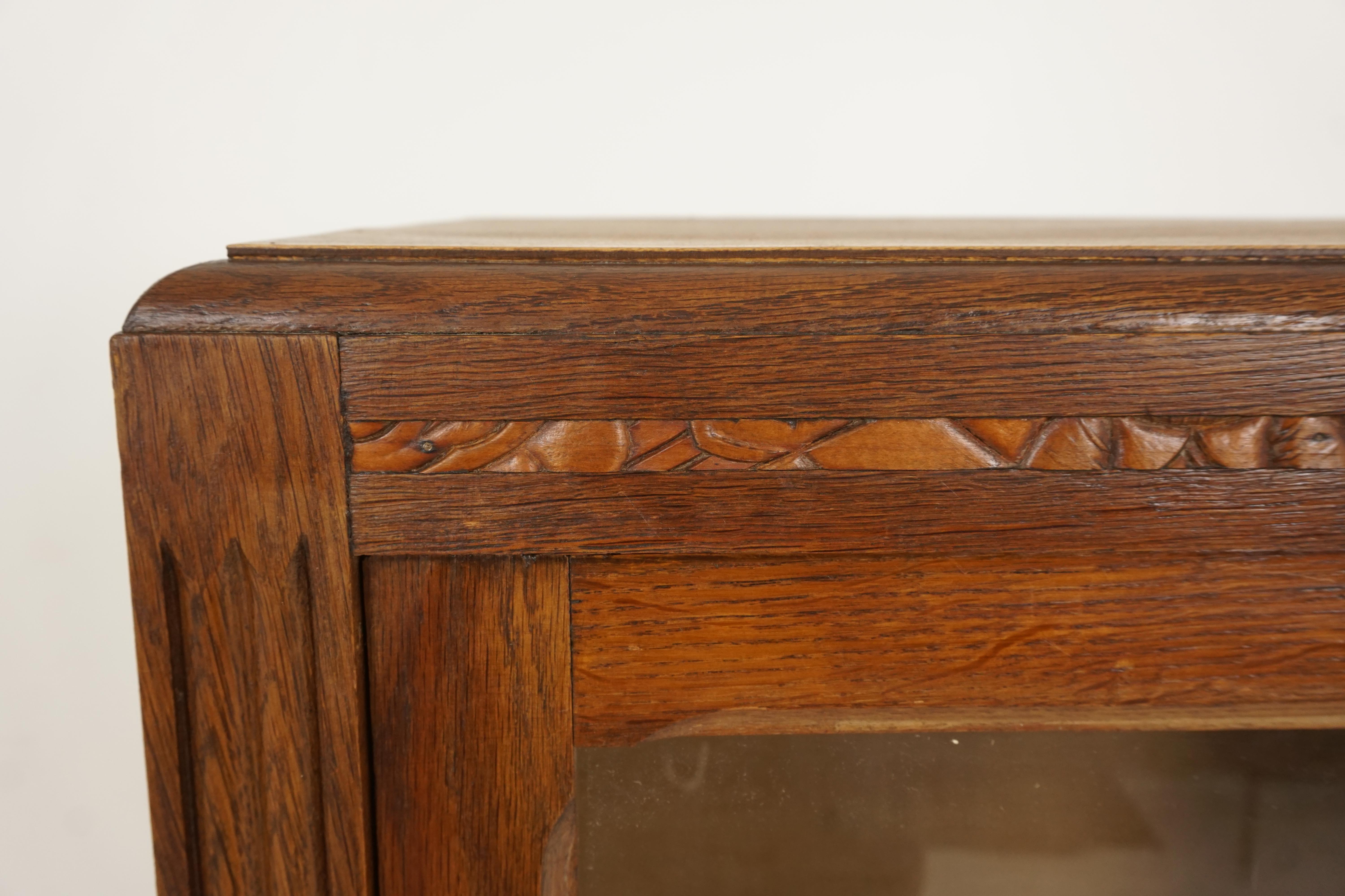 Scottish Vintage Display Cabinet, Art Deco Oak Glass Front Bookcase, Scotland 1930, B2738