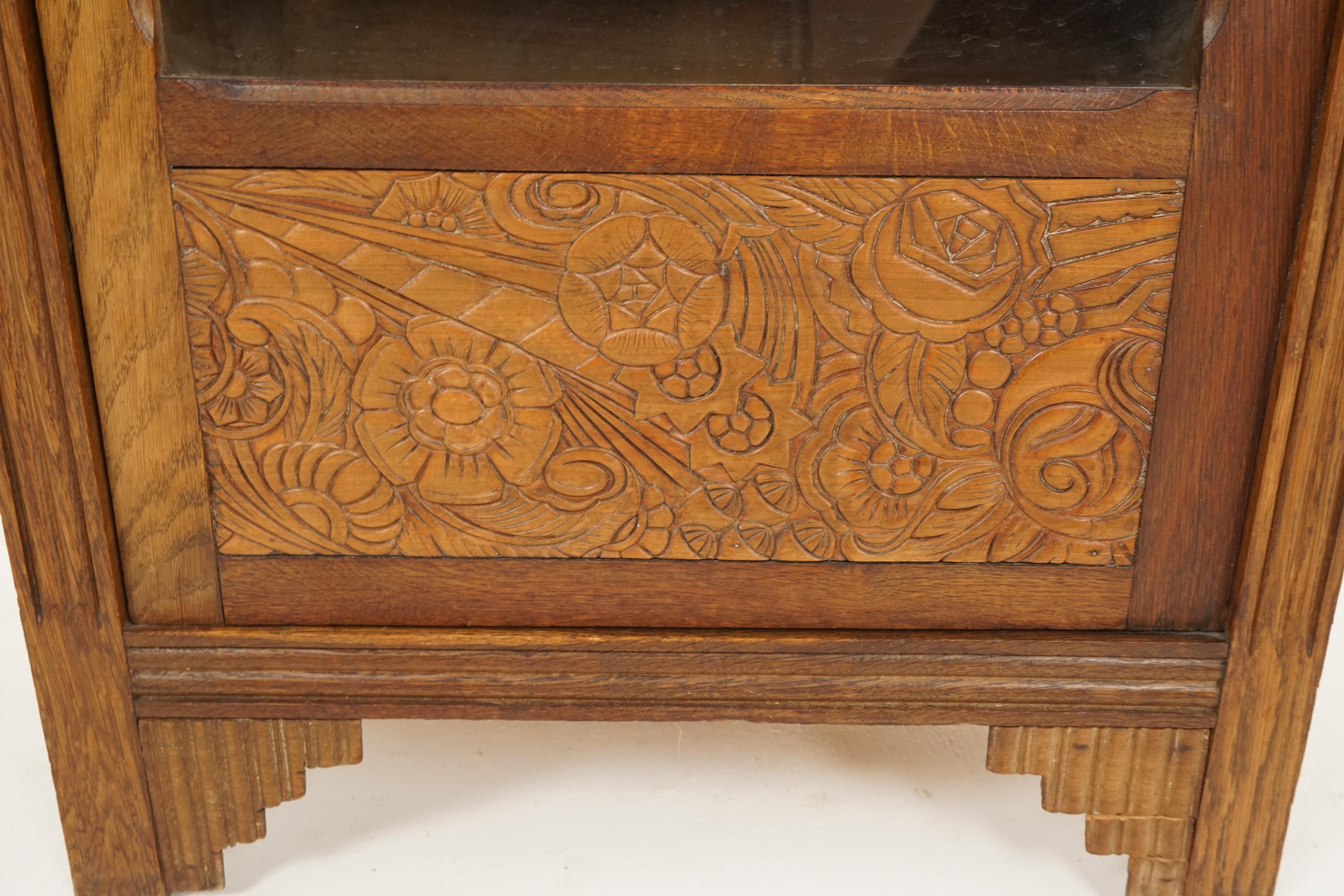 Vintage Display Cabinet, Art Deco Oak Glass Front Bookcase, Scotland 1930, B2738 In Good Condition In Vancouver, BC