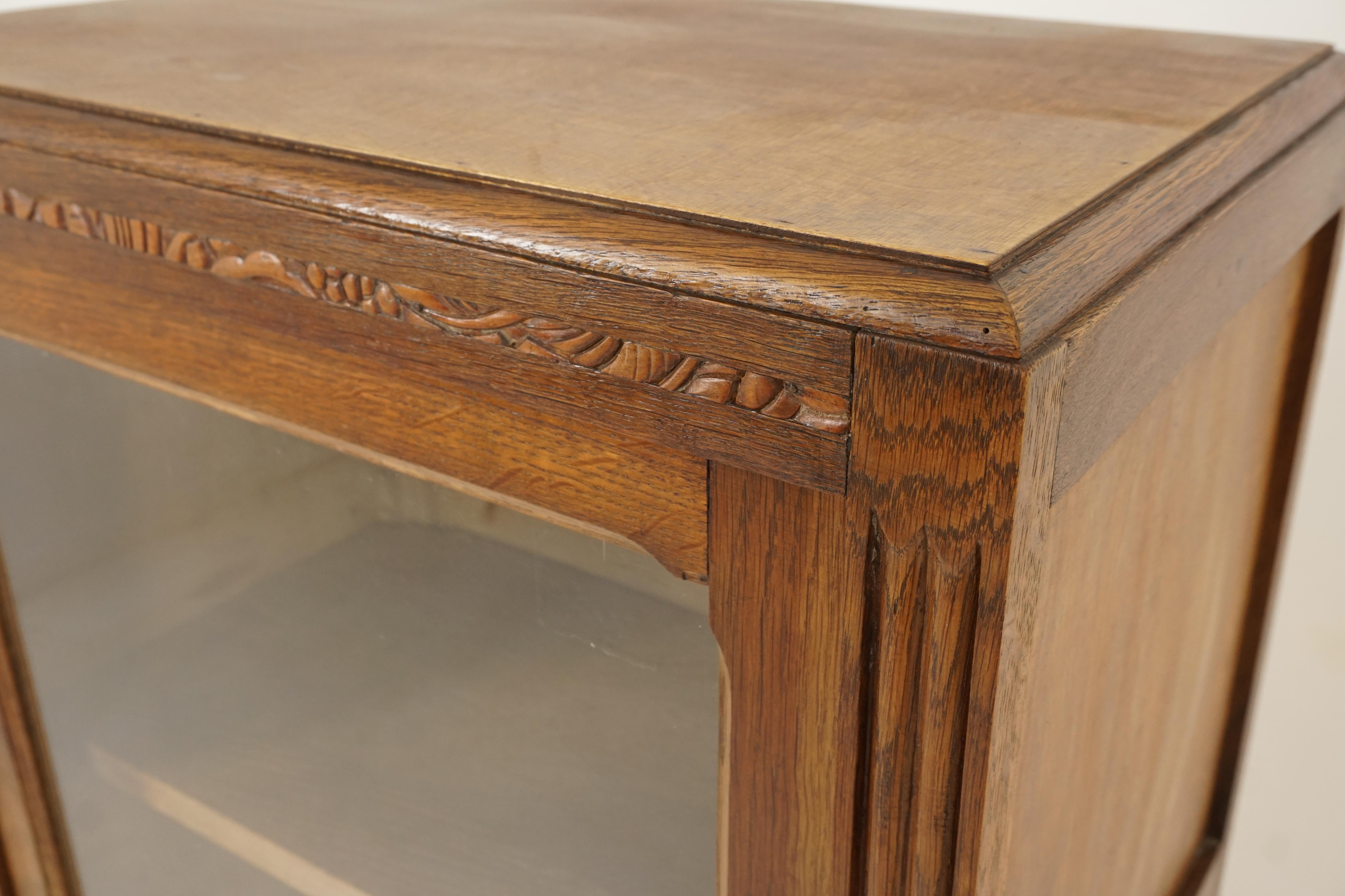 Mid-20th Century Vintage Display Cabinet, Art Deco Oak Glass Front Bookcase, Scotland 1930, B2738