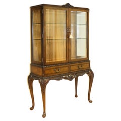 Used DISPLAY CABINET ON QUEEN ANN STYLE LEGS WITH GLASS SHELVES & KEY