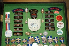 VINTAGE DISPLAY CASE FULL OF SHOOTiNG SNIPER MEDALS AND AWARDS MUST SEE PIECE