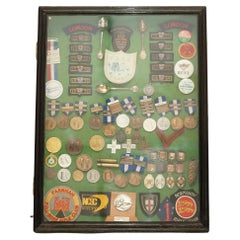 VINTAGE DISPLAY CASE FULL OF SHOOTiNG SNIPER MEDALS AND AWARDS MUST SEE PIECE