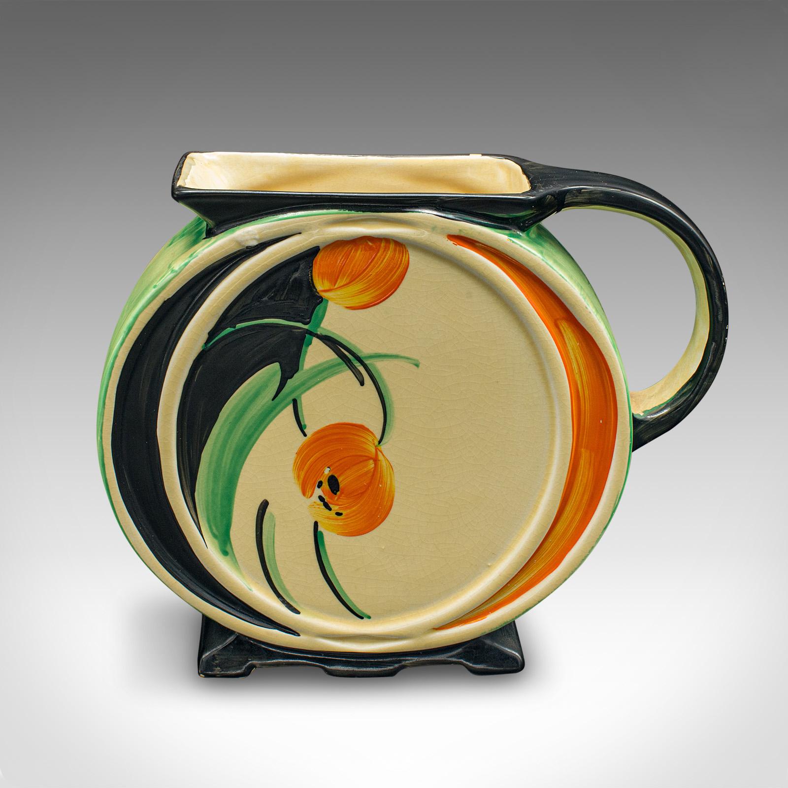 Britannique Pichet de pr�ésentation vintage anglais, céramique, vase à fleurs séchées Art Déco, vers 1930