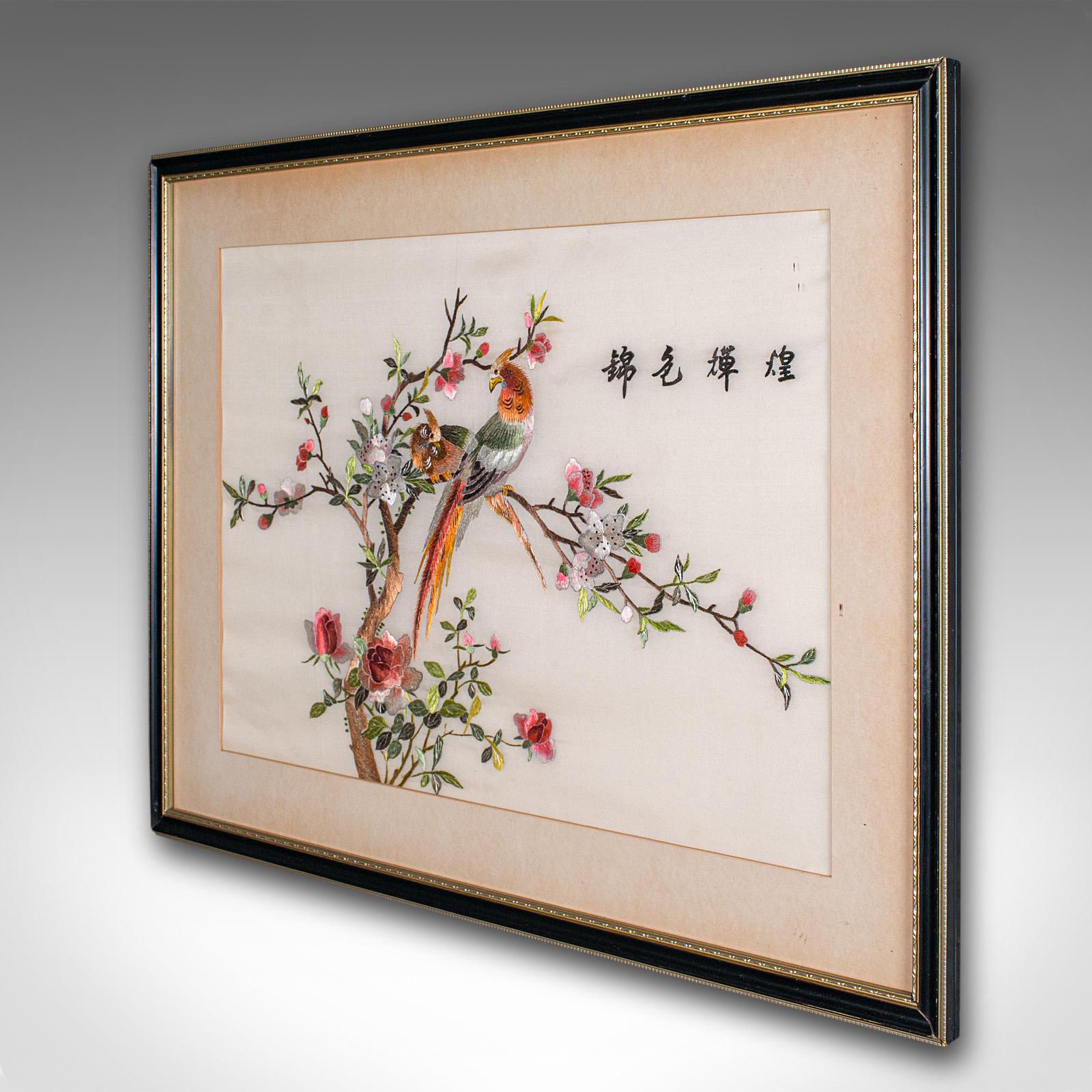 Vintage Display Panel, Korean, Silk Cotton Embroidery, Oriental, Art Deco, 1930 In Good Condition For Sale In Hele, Devon, GB