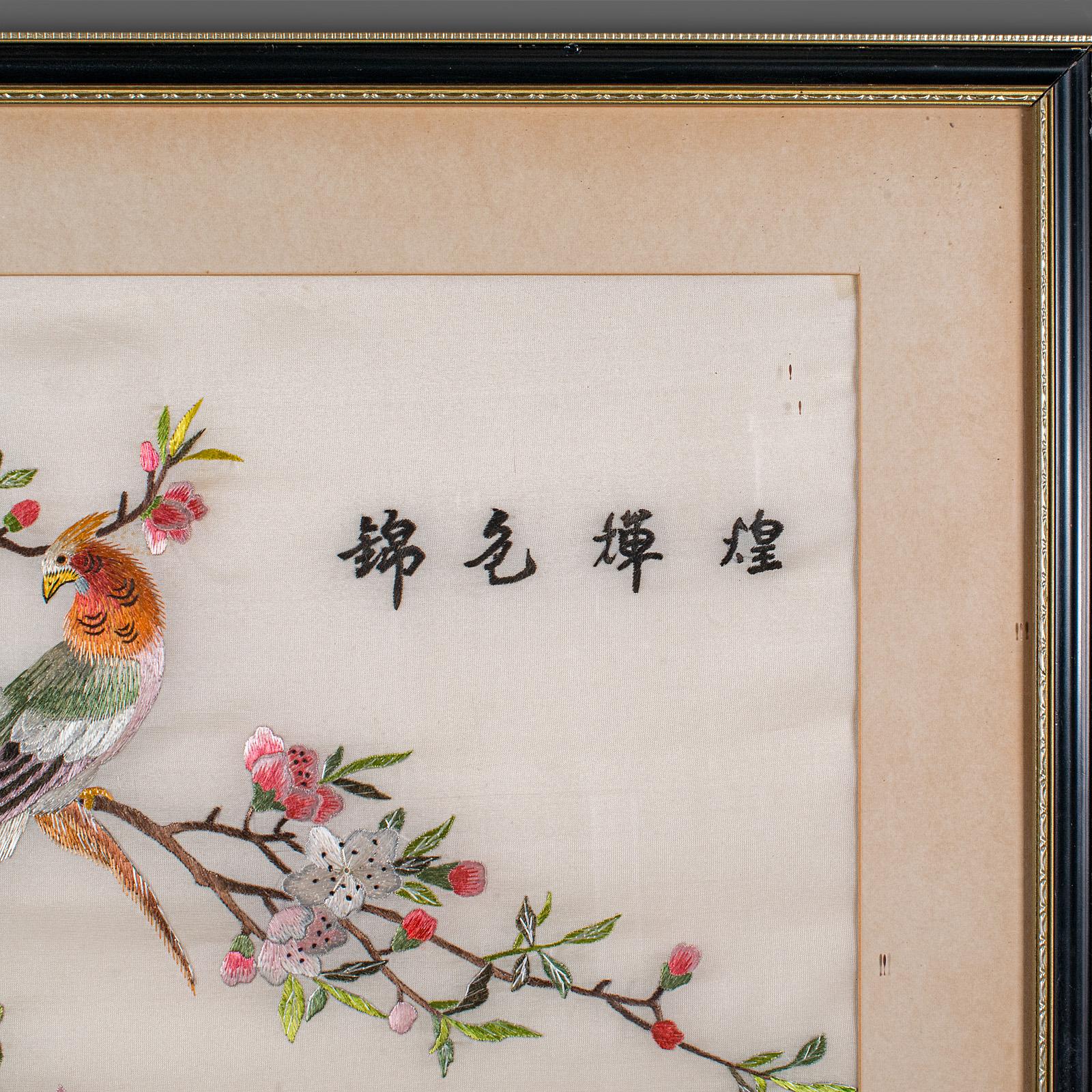 Vintage Display Panel, Korean, Silk Cotton Embroidery, Oriental, Art Deco, 1930 For Sale 1