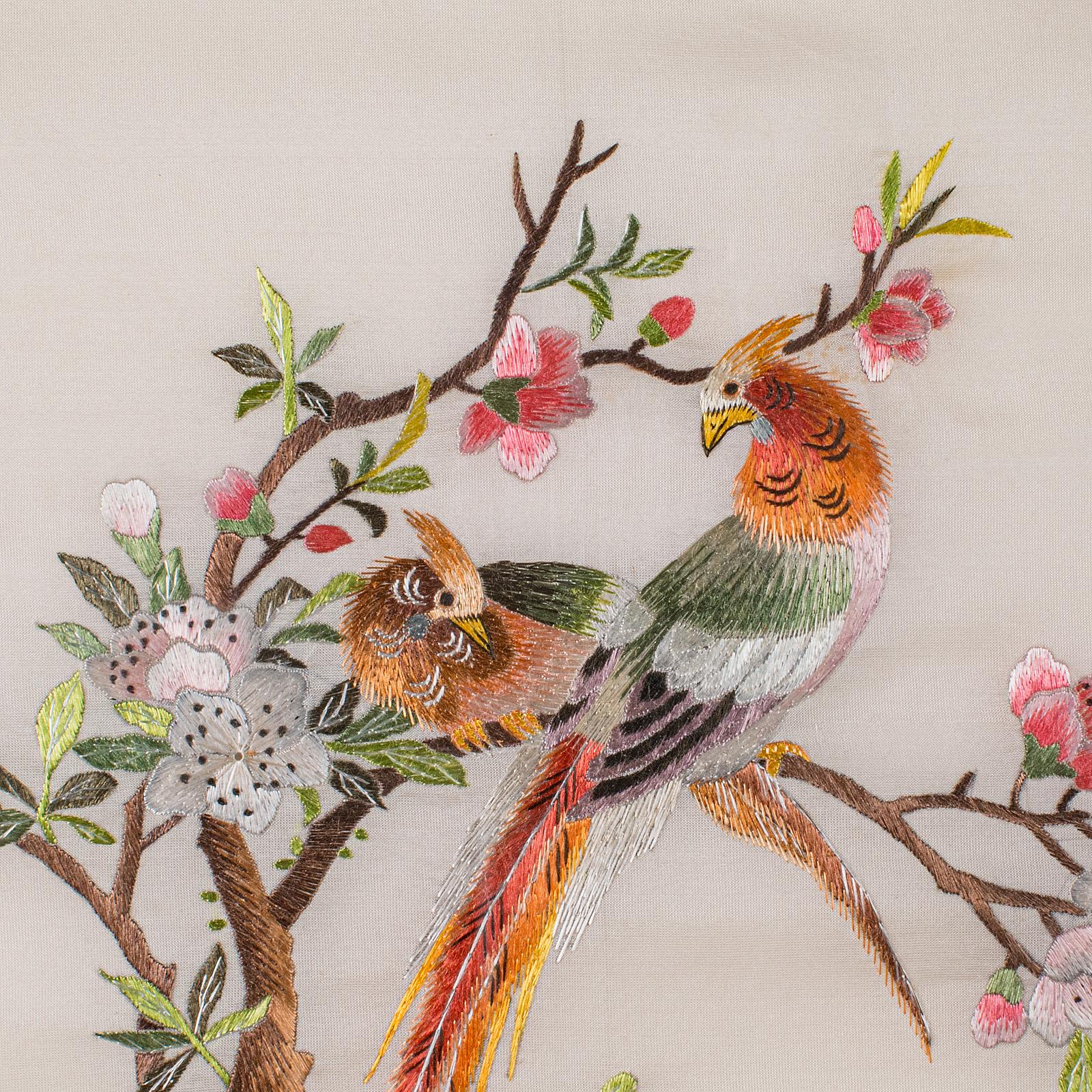 Vintage Display Panel, Korean, Silk Cotton Embroidery, Oriental, Art Deco, 1930 For Sale 2