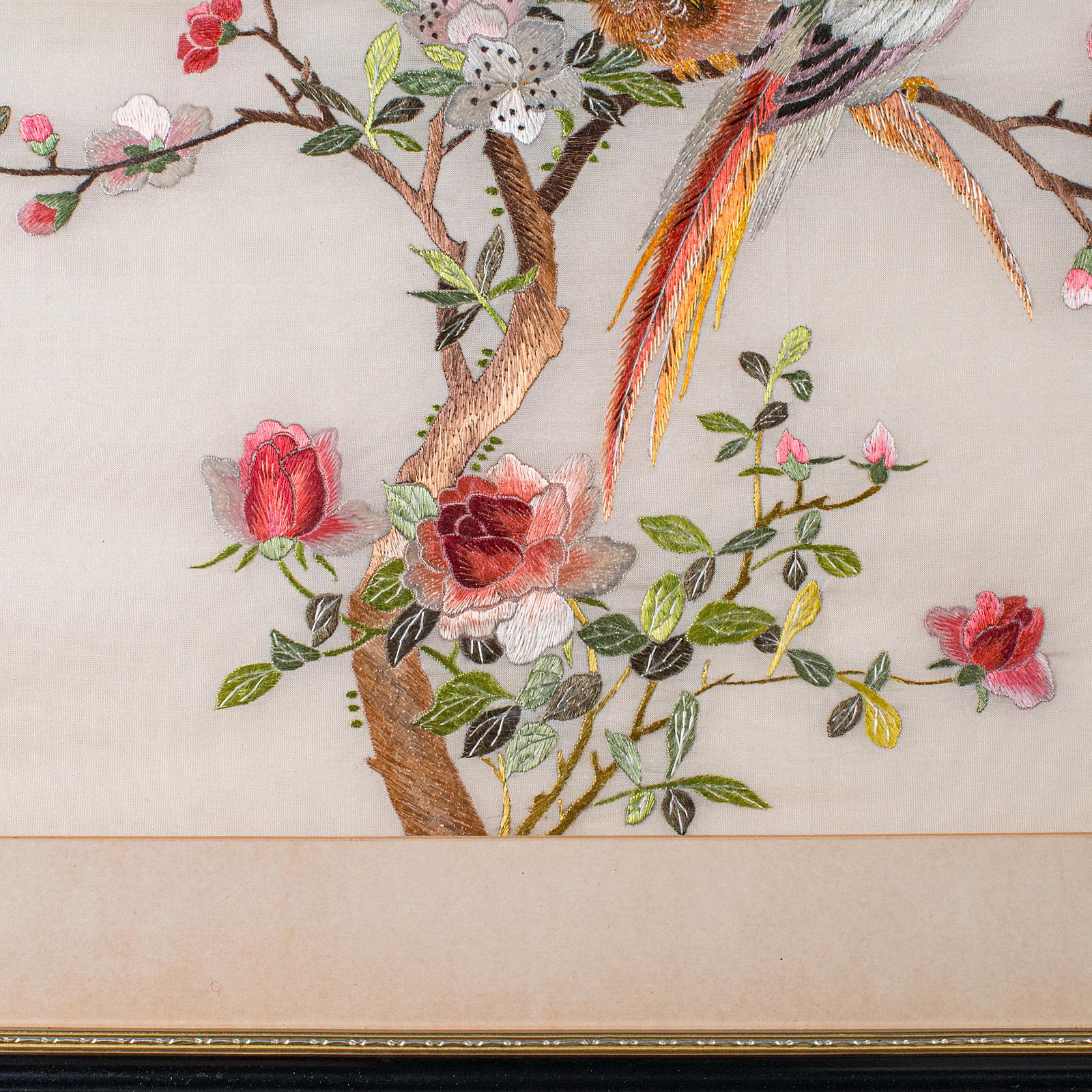 Vintage Display Panel, Korean, Silk Cotton Embroidery, Oriental, Art Deco, 1930 For Sale 4