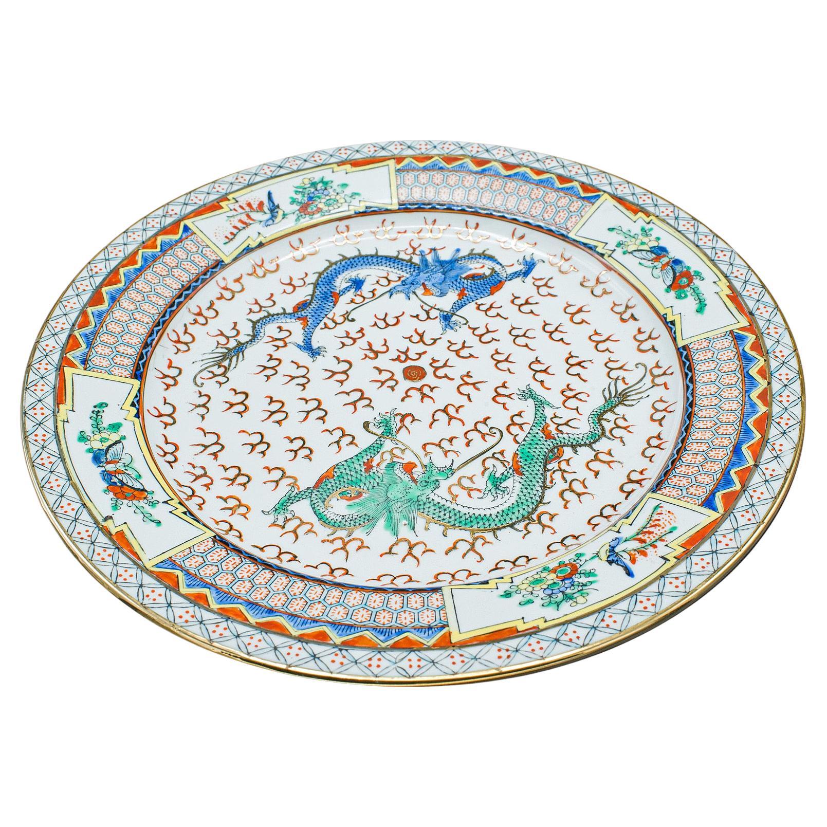 Vintage Display Plate, Chinese, Ceramic, Serving Dish, Art Deco, Dragons, C.1930 For Sale