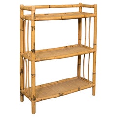 Vintage Display Stand, Italian, Bamboo, Rattan, Open Shelves, Book Rack, C.1970