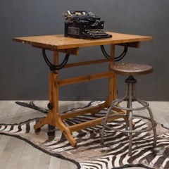 Vintage Distressed Adjustable Metal Factory Swivel Stool c.1950