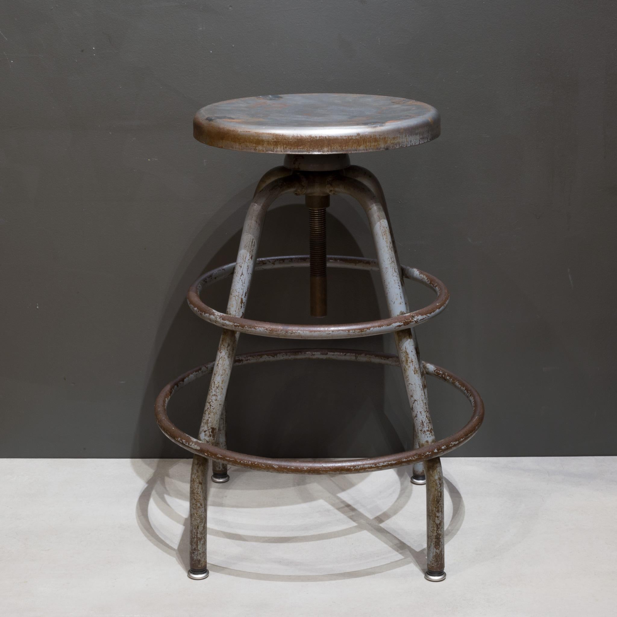 Vintage Distressed Adjustable Metal Factory Swivel Stool c.1950 In Good Condition In San Francisco, CA