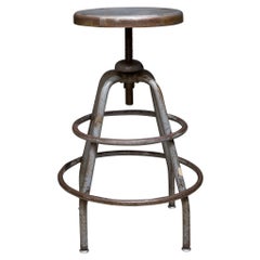 Antique Distressed Adjustable Metal Factory Swivel Stool c.1950