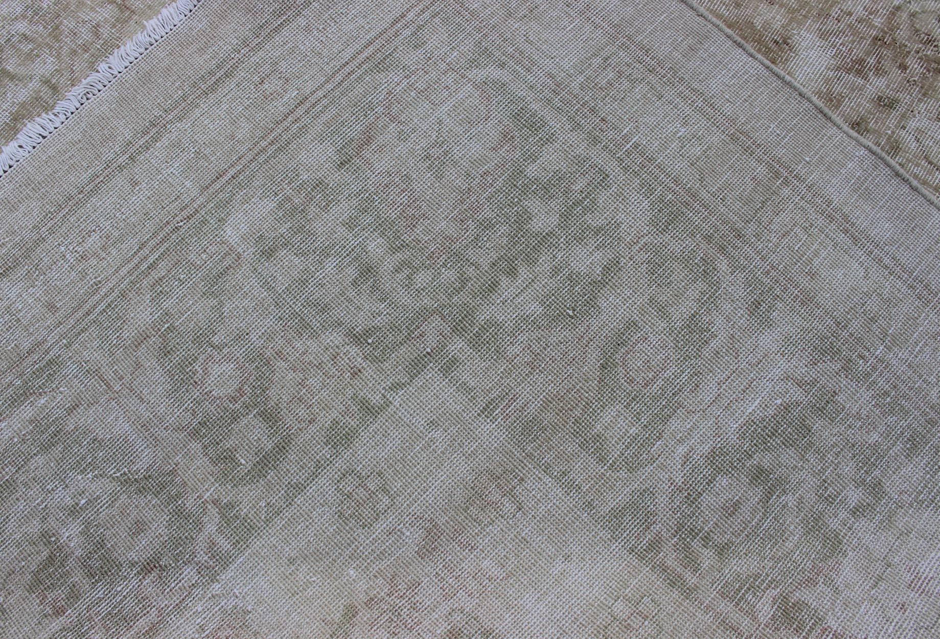 Hand-Knotted Vintage Distressed Amritsar with All Over Design in Light Green For Sale