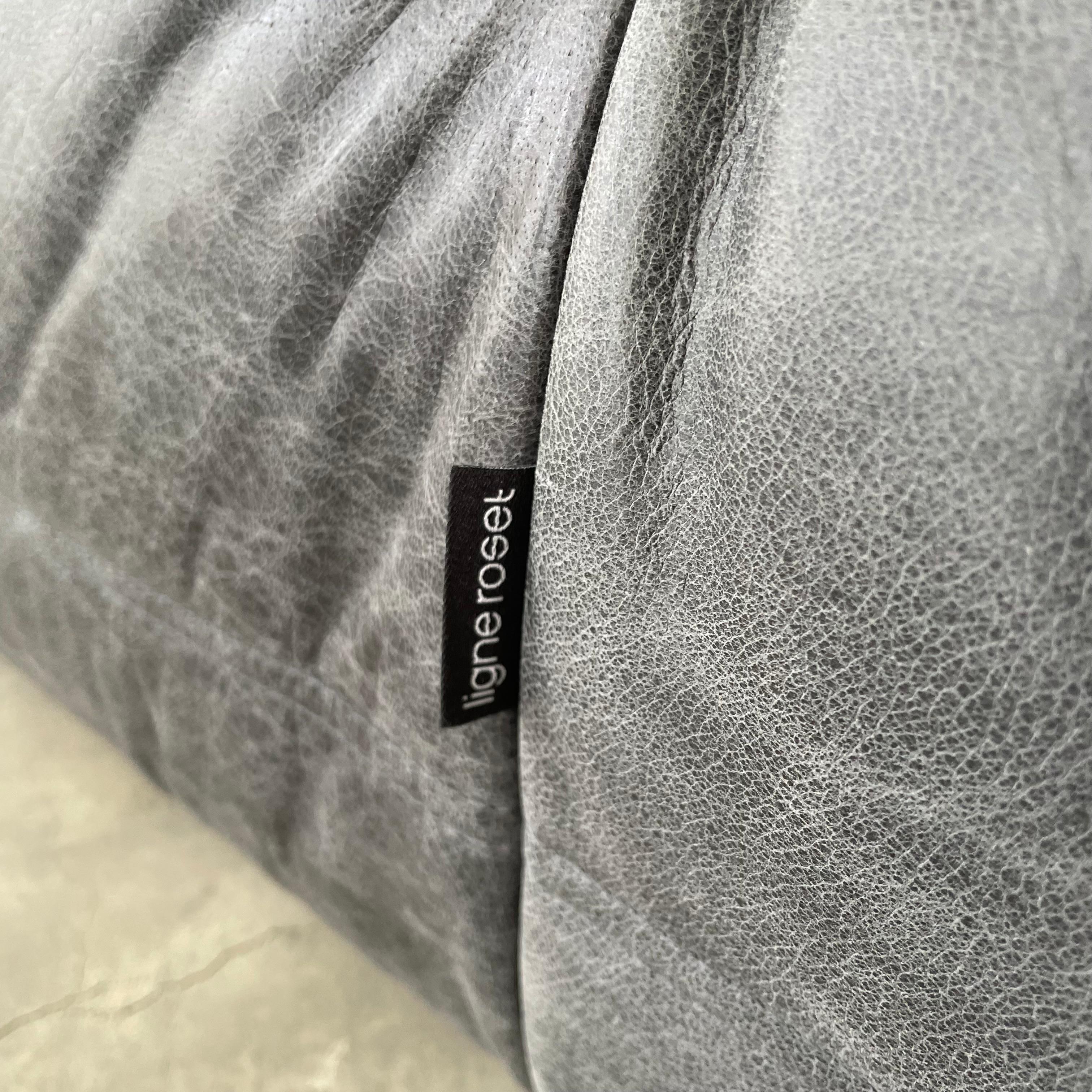 Vintage Distressed Black Leather Togo Set by Ligne Roset 6