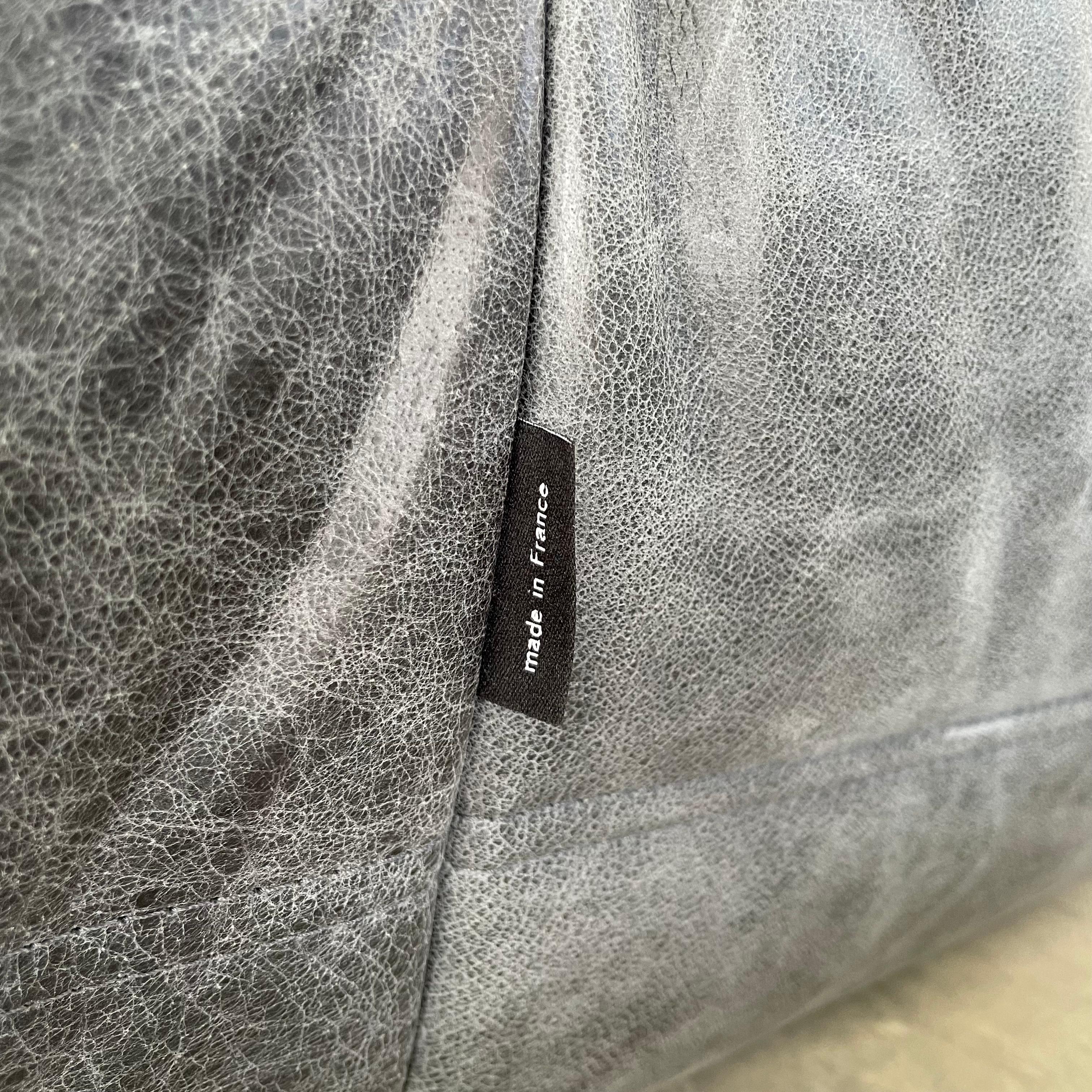Vintage Distressed Black Leather Togo Set by Ligne Roset 7