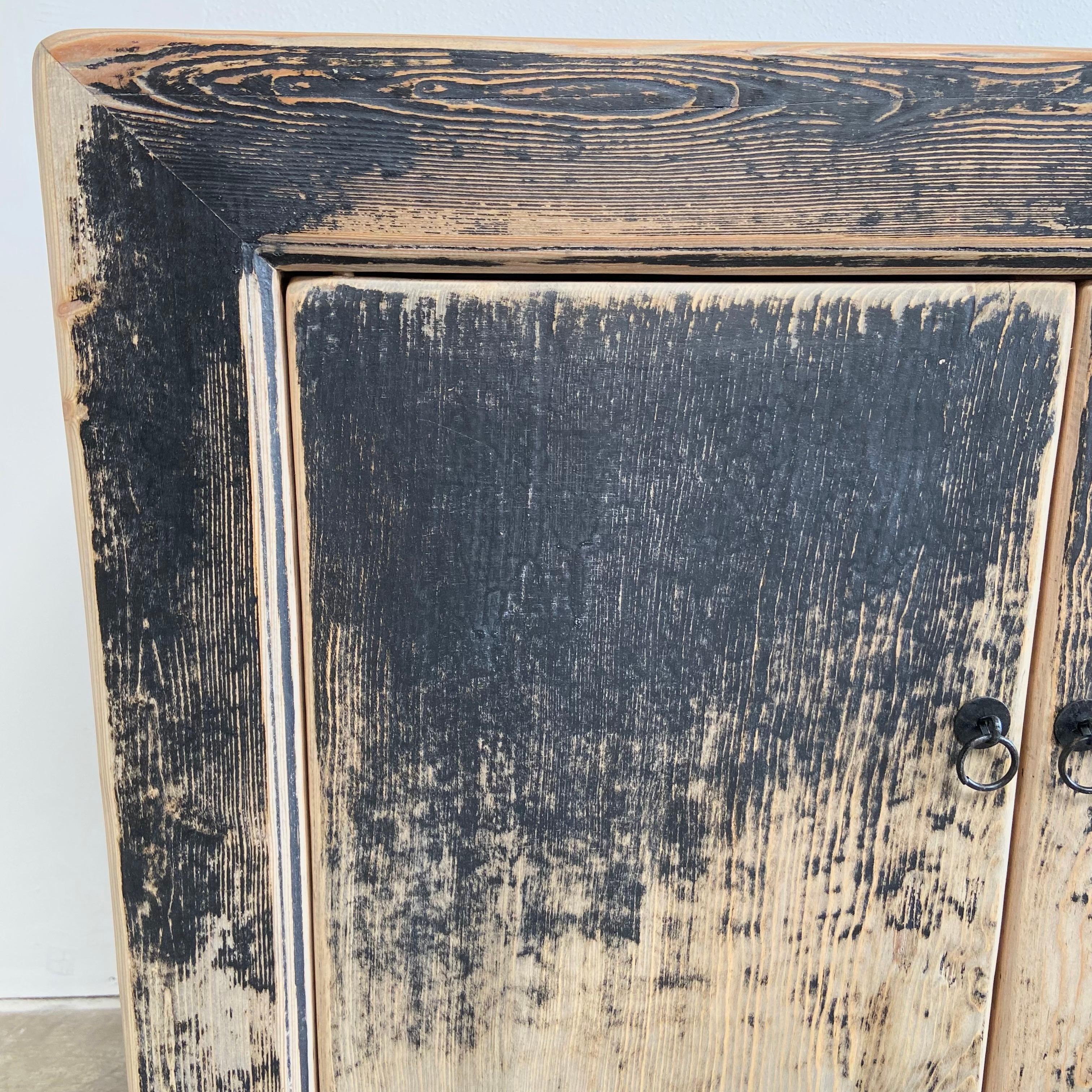 Vintage Distressed Black Painted Cabinet with Drawers and Doors In Good Condition In Brea, CA
