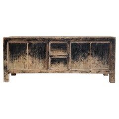 Vintage Distressed Black Painted Cabinet with Drawers and Doors